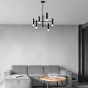 Candeeiro de Teto Industrial Escandinavo, Preto e Branco, 55 x 55 x 73 cm | Corpo em Metal, 6 Soquetes E27, Design Elegante para Espaços Modernos | Classificação IP20