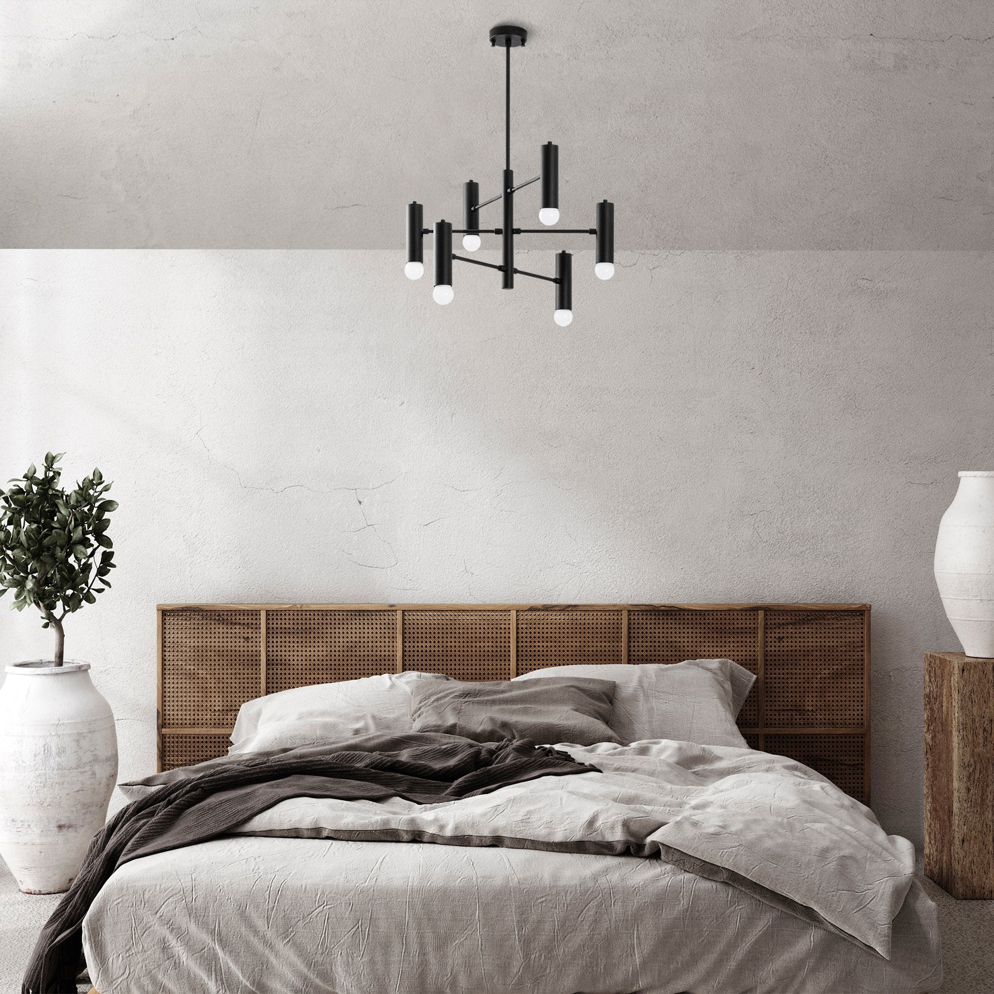 Candeeiro de Teto Industrial Escandinavo, Preto e Branco, 55 x 55 x 73 cm | Corpo em Metal, 6 Soquetes E27, Design Elegante para Espaços Modernos | Classificação IP20