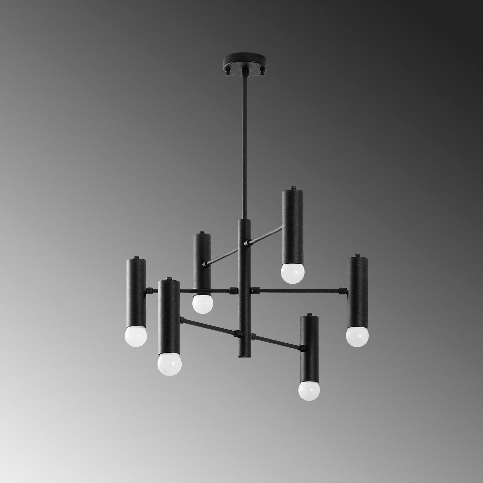 Candeeiro de Teto Industrial Escandinavo, Preto e Branco, 55 x 55 x 73 cm | Corpo em Metal, 6 Soquetes E27, Design Elegante para Espaços Modernos | Classificação IP20