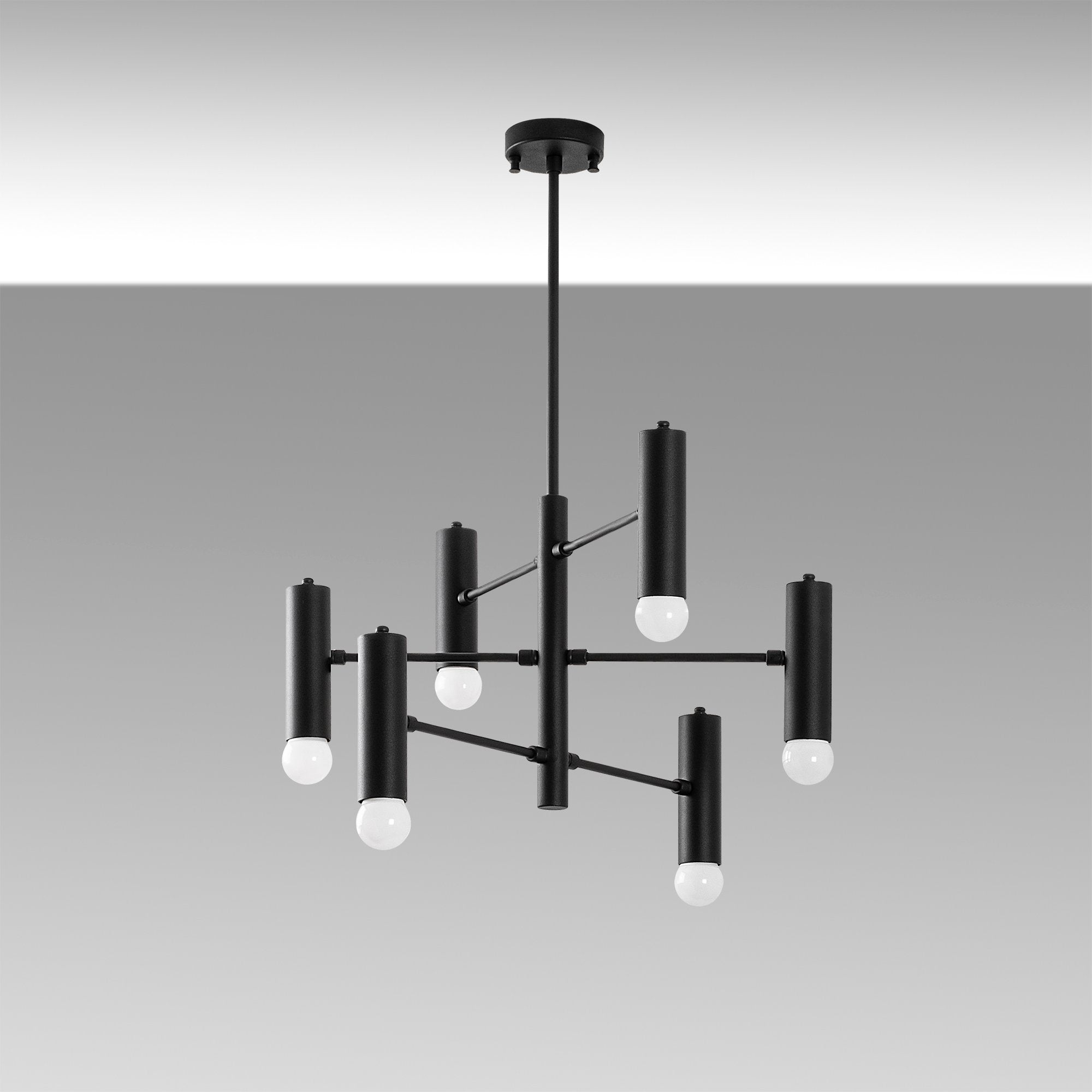 Candeeiro de Teto Industrial Escandinavo, Preto e Branco, 55 x 55 x 73 cm | Corpo em Metal, 6 Soquetes E27, Design Elegante para Espaços Modernos | Classificação IP20