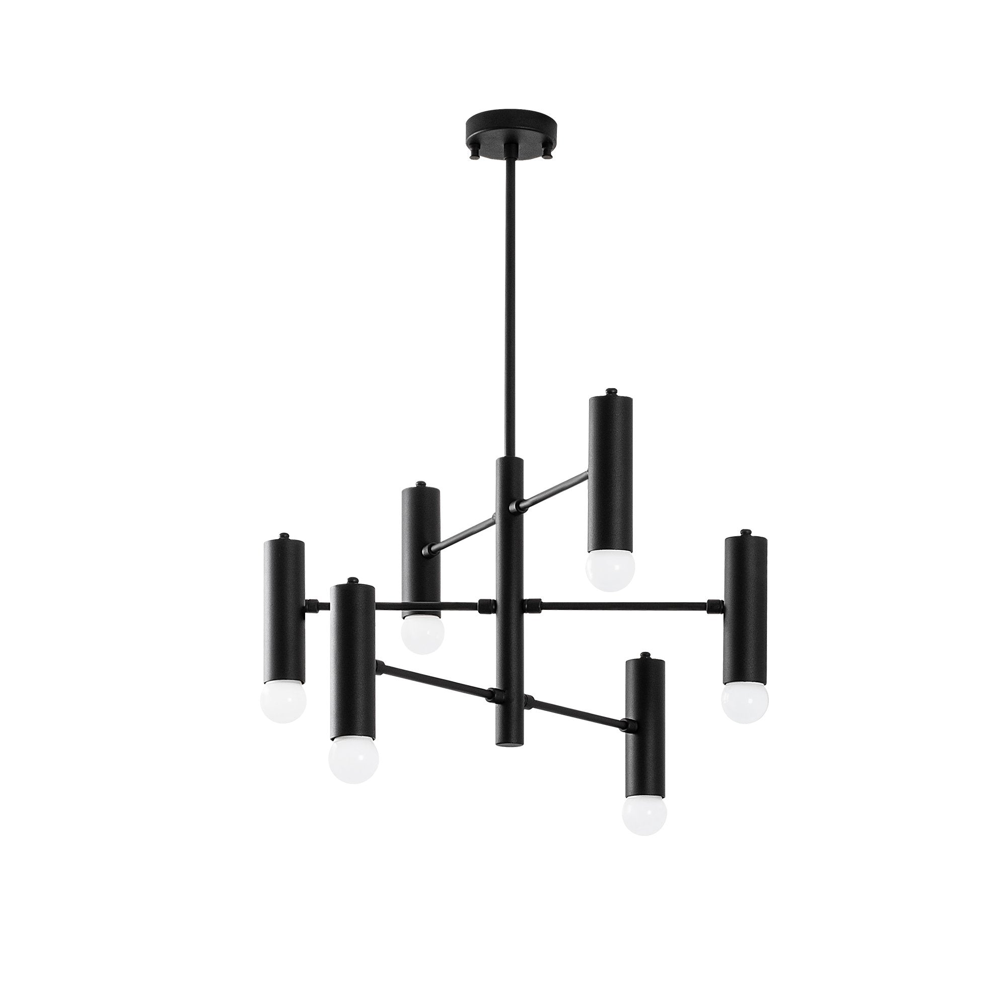Candeeiro de Teto Industrial Escandinavo, Preto e Branco, 55 x 55 x 73 cm | Corpo em Metal, 6 Soquetes E27, Design Elegante para Espaços Modernos | Classificação IP20