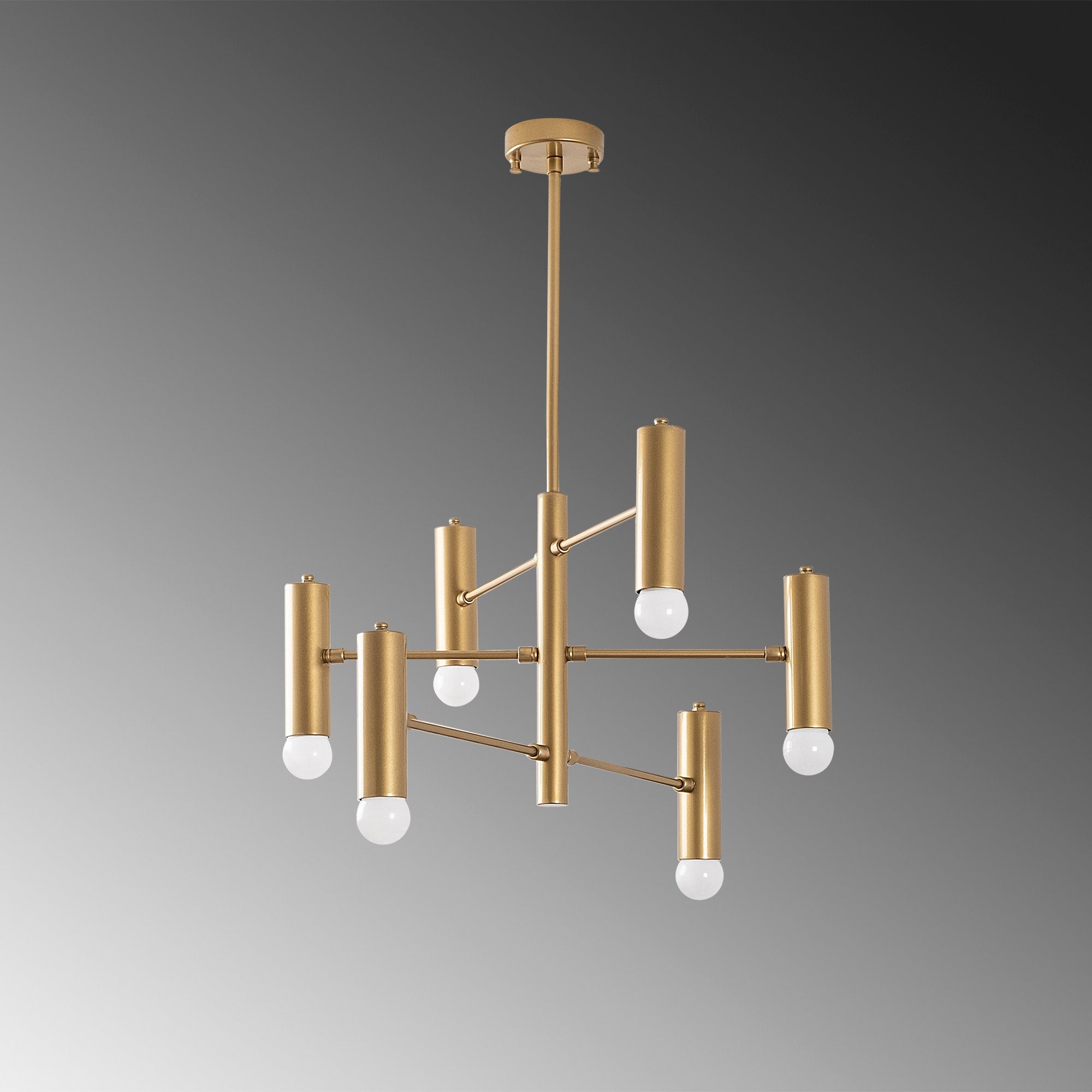 Candeeiro de Teto Dourado Glamouroso, Corpo em Metal, 55 x 55 x 73 cm | 6 x E27 Máx. 40 W | Design Escandinavo, Iluminação Elegante para Espaços Modernos, Classificação IP20