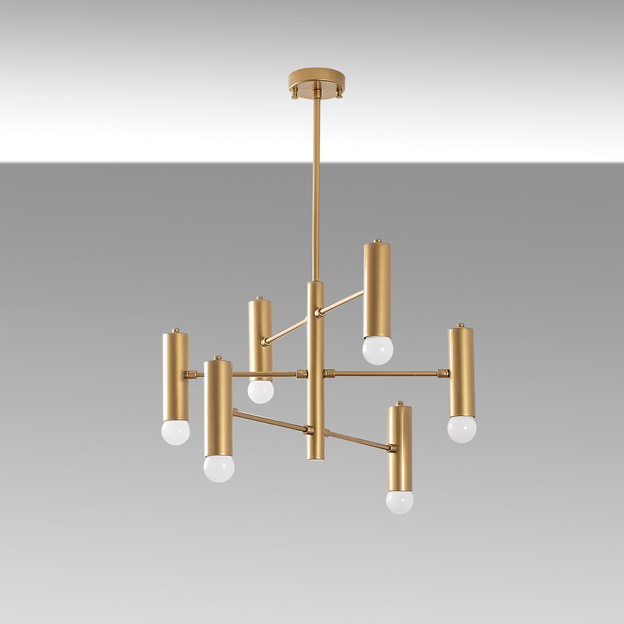 Candeeiro de Teto Dourado Glamouroso, Corpo em Metal, 55 x 55 x 73 cm | 6 x E27 Máx. 40 W | Design Escandinavo, Iluminação Elegante para Espaços Modernos, Classificação IP20
