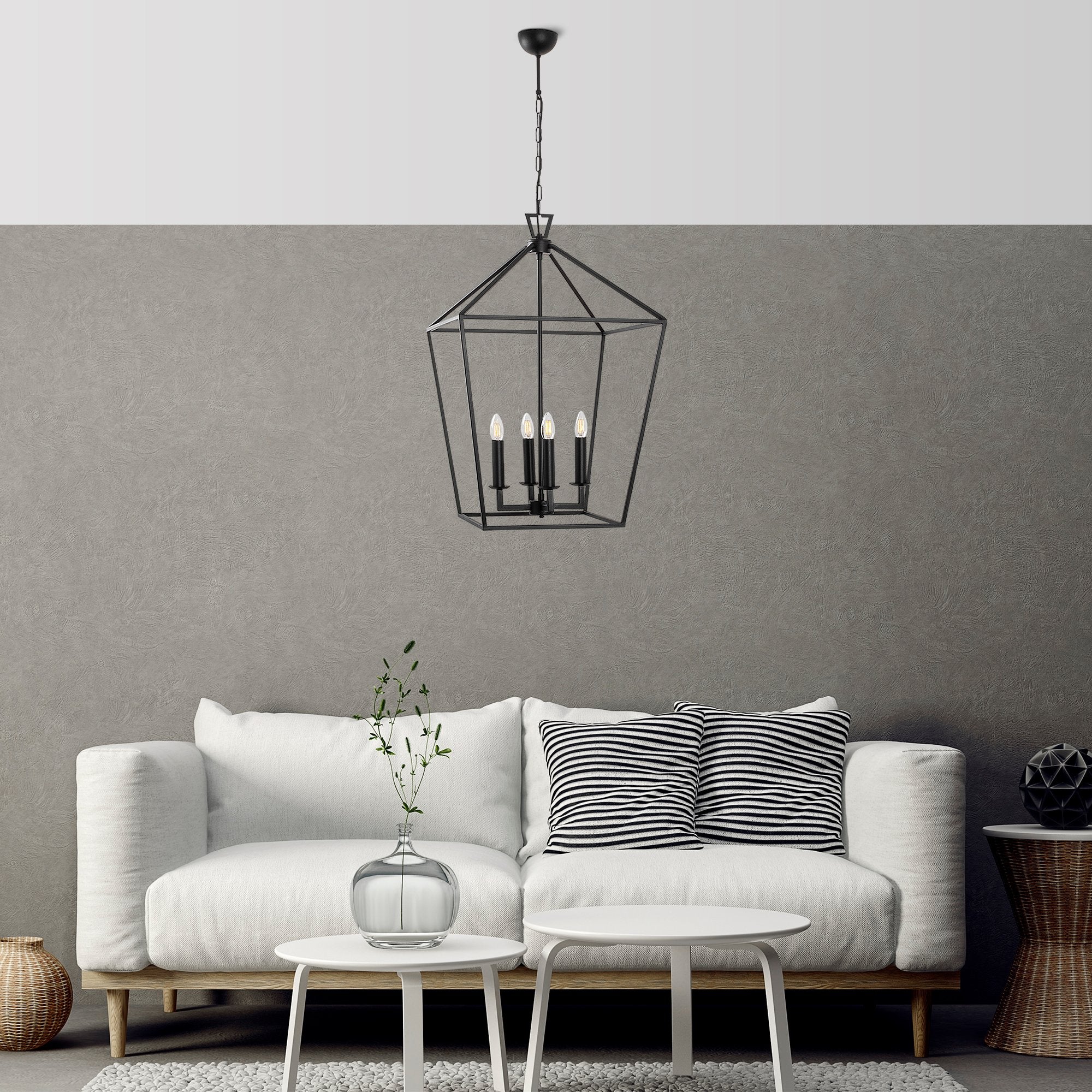 Candeeiro de Teto Industrial Preto, Corpo em Metal, 50 x 71 x 123 cm | 4 x E14 Máx. 40 W | Design Elegante em Cor Sólida para Espaços Modernos, Classificação IP20