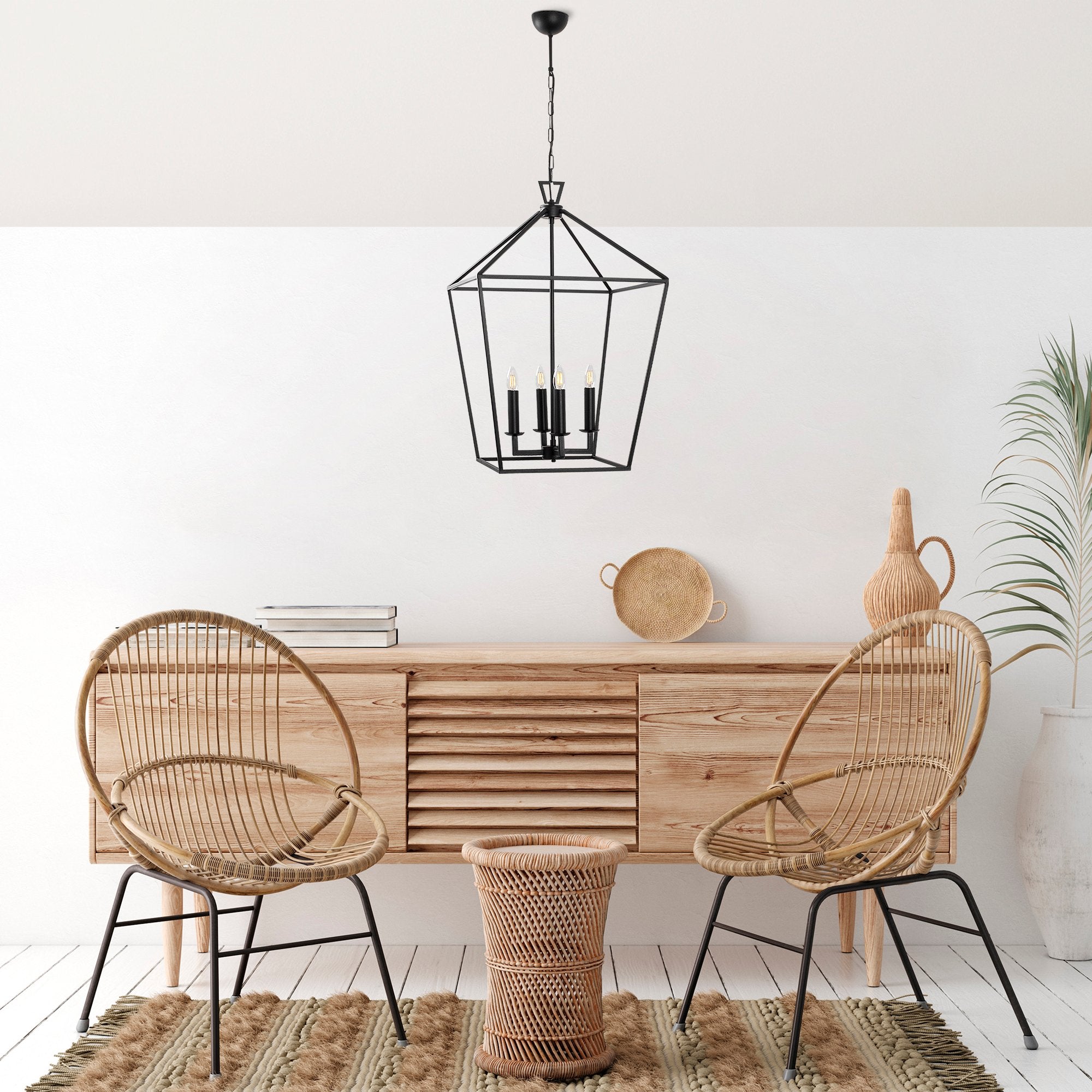 Candeeiro de Teto Industrial Preto, Corpo em Metal, 50 x 71 x 123 cm | 4 x E14 Máx. 40 W | Design Elegante em Cor Sólida para Espaços Modernos, Classificação IP20