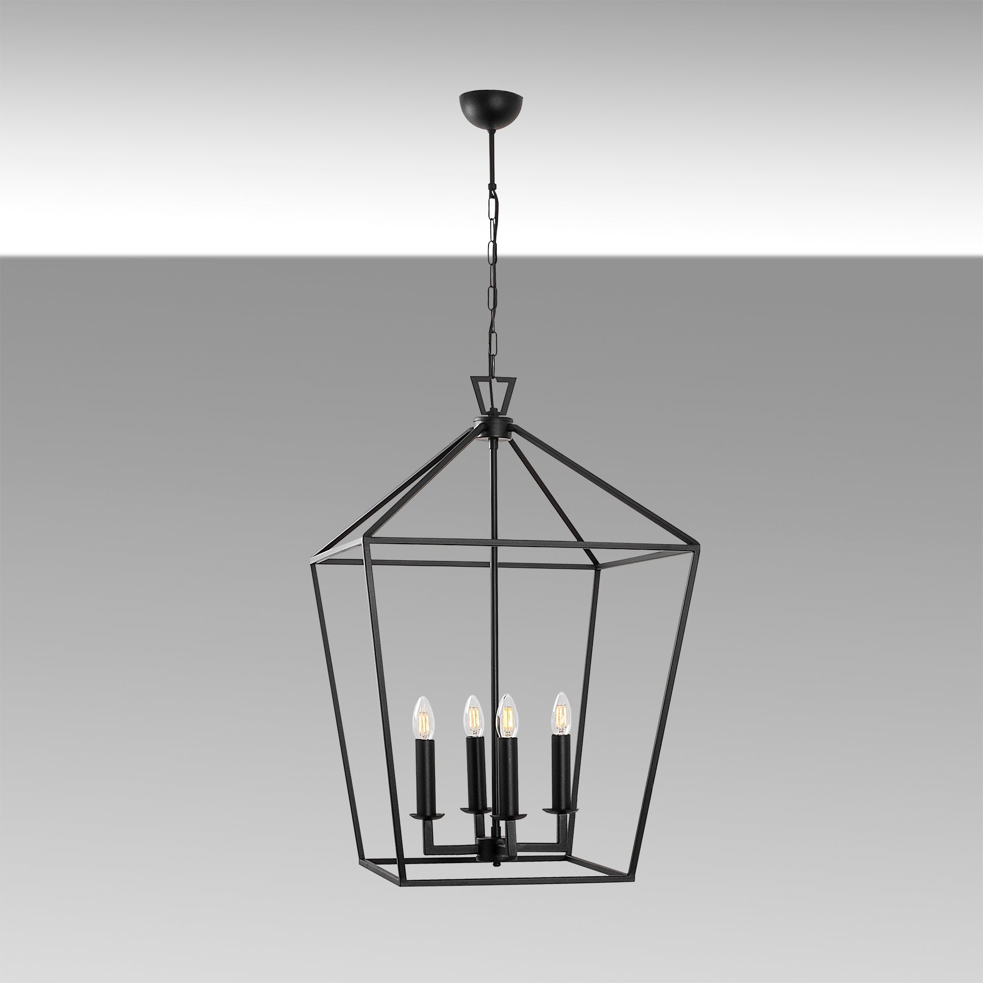 Candeeiro de Teto Industrial Preto, Corpo em Metal, 50 x 71 x 123 cm | 4 x E14 Máx. 40 W | Design Elegante em Cor Sólida para Espaços Modernos, Classificação IP20