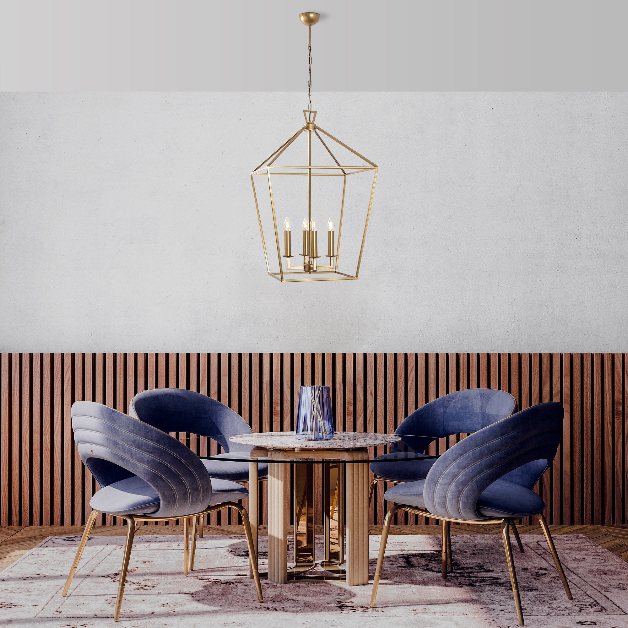 Candeeiro de Teto Dourado Glamouroso, Corpo em Metal, 50 x 71 x 123 cm | 4 x E14 Máx. 40 W | Design Elegante em Cor Sólida para Espaços Modernos | Classificação IP20