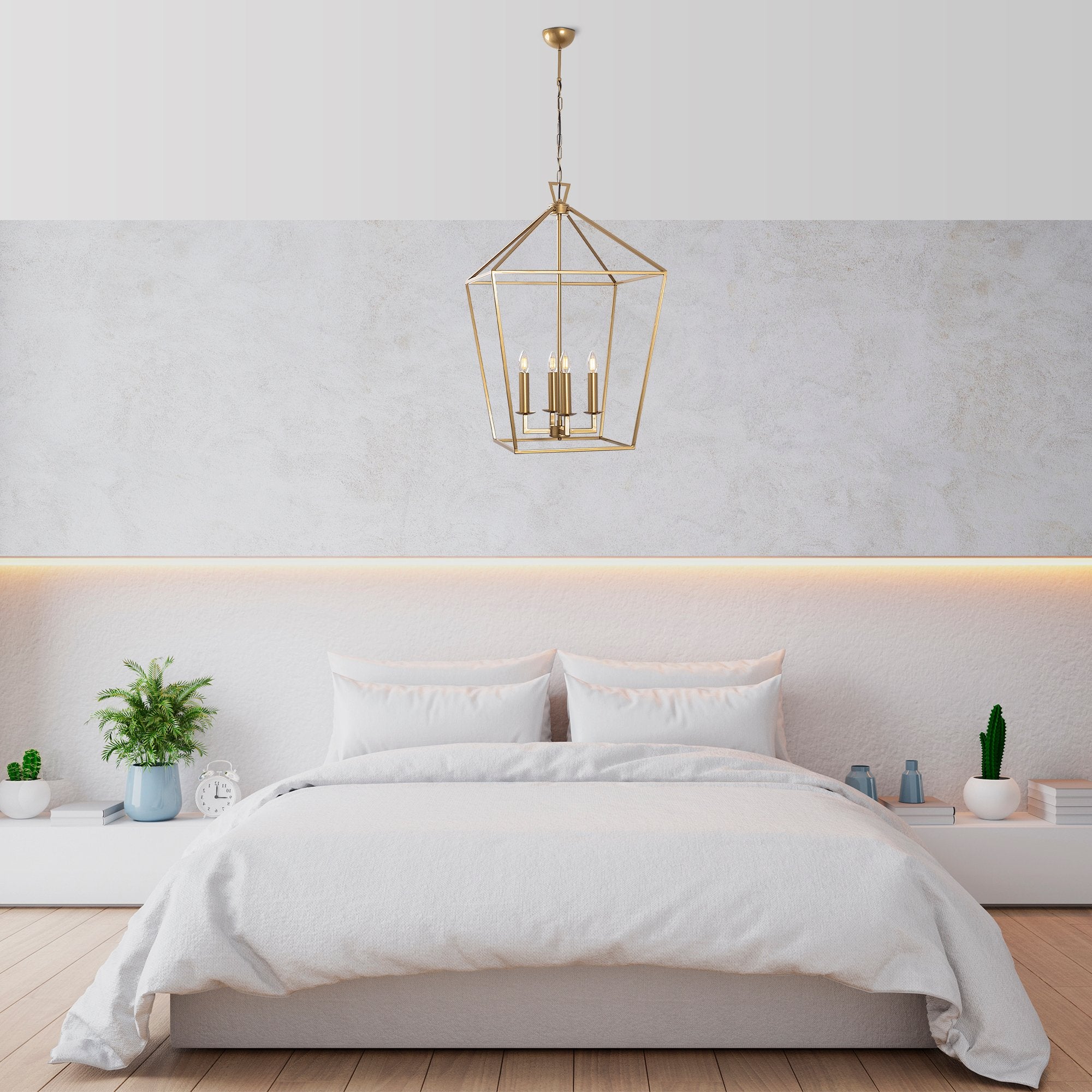 Candeeiro de Teto Dourado Glamouroso, Corpo em Metal, 50 x 71 x 123 cm | 4 x E14 Máx. 40 W | Design Elegante em Cor Sólida para Espaços Modernos | Classificação IP20