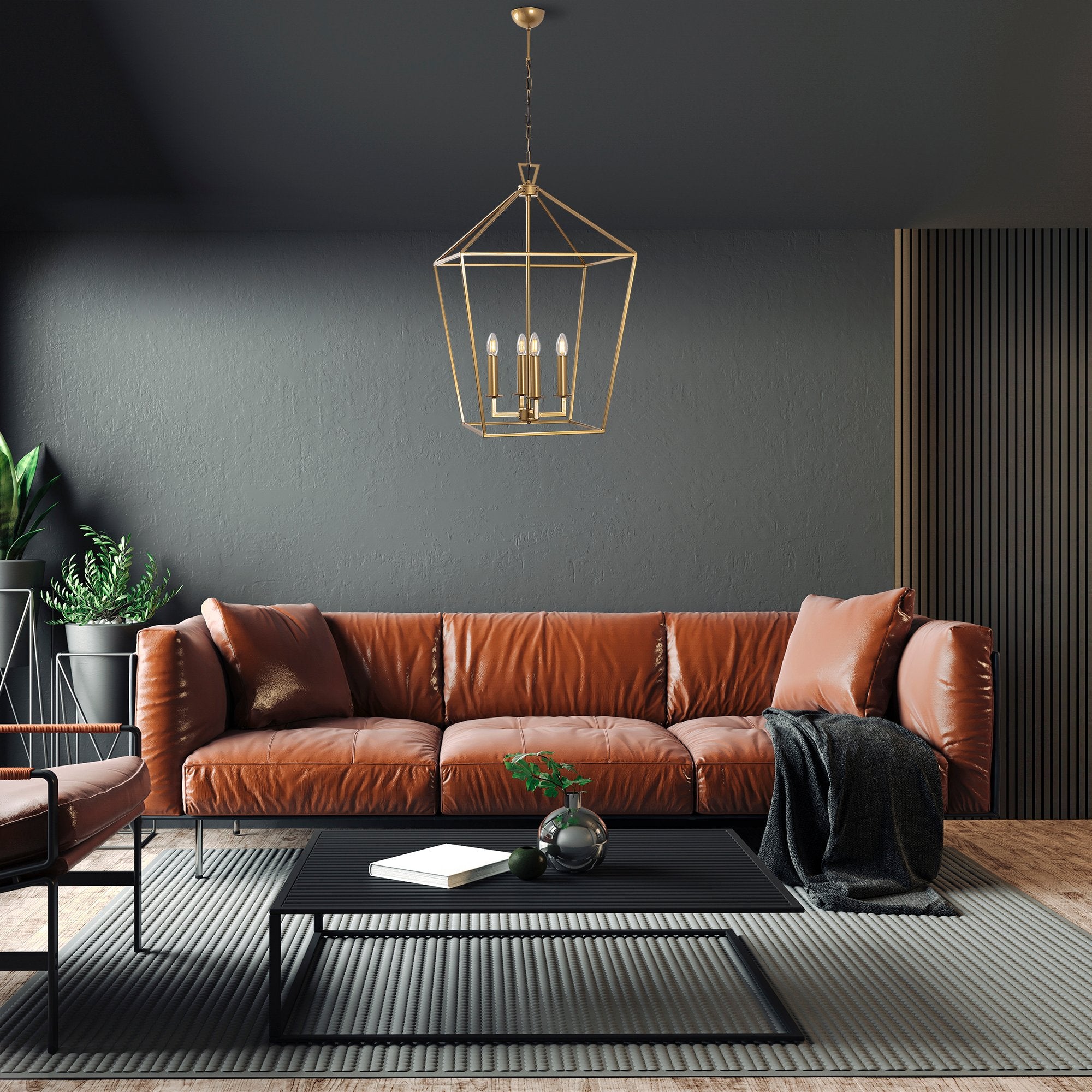 Candeeiro de Teto Dourado Glamouroso, Corpo em Metal, 50 x 71 x 123 cm | 4 x E14 Máx. 40 W | Design Elegante em Cor Sólida para Espaços Modernos | Classificação IP20