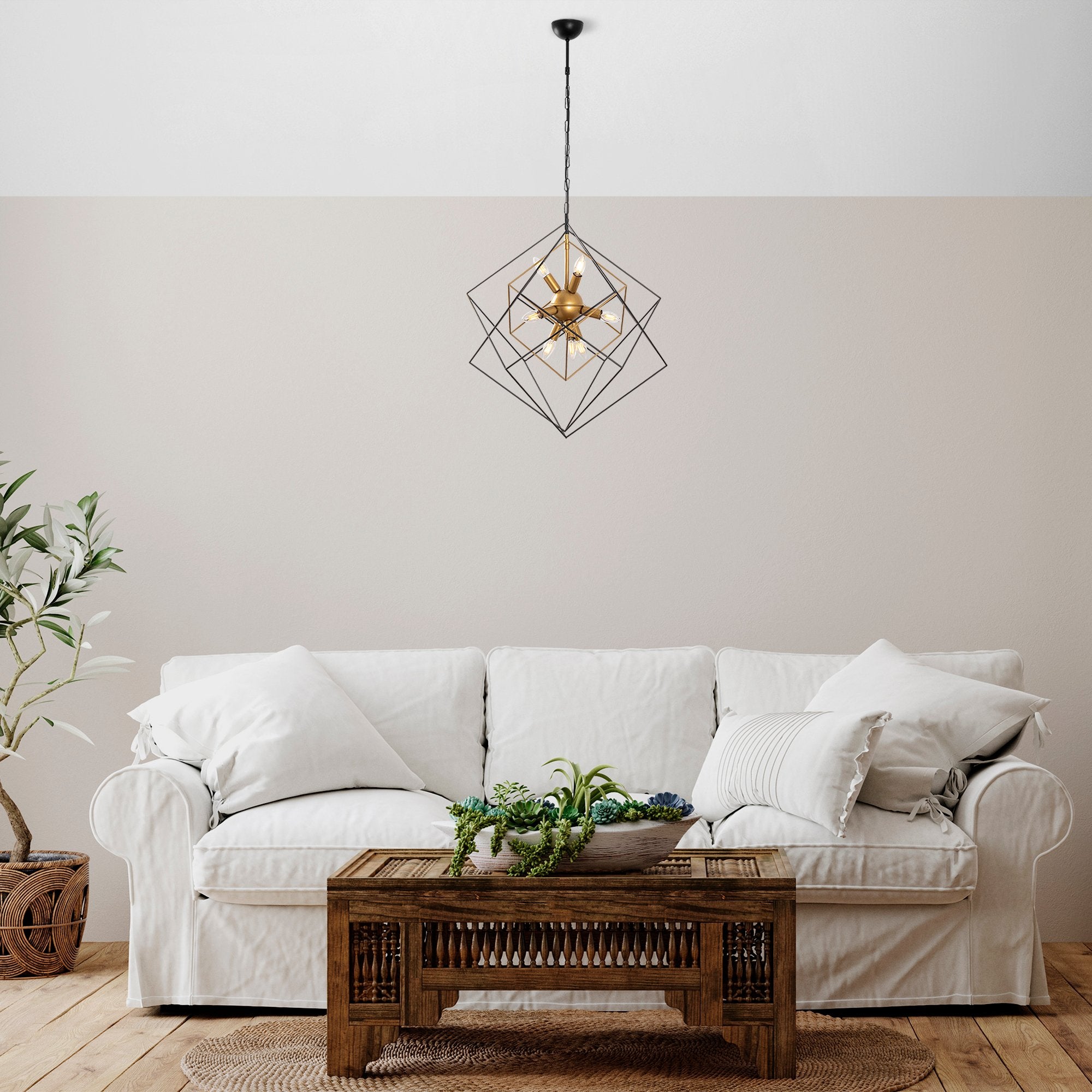 Candeeiro de Teto Industrial, Corpo em Metal, Acabamento Preto e Antigo, 62 x 62 x 125 cm | 9 x E14 Máx. 40 W | Iluminação Elegante para Espaços Modernos, Classificação IP20