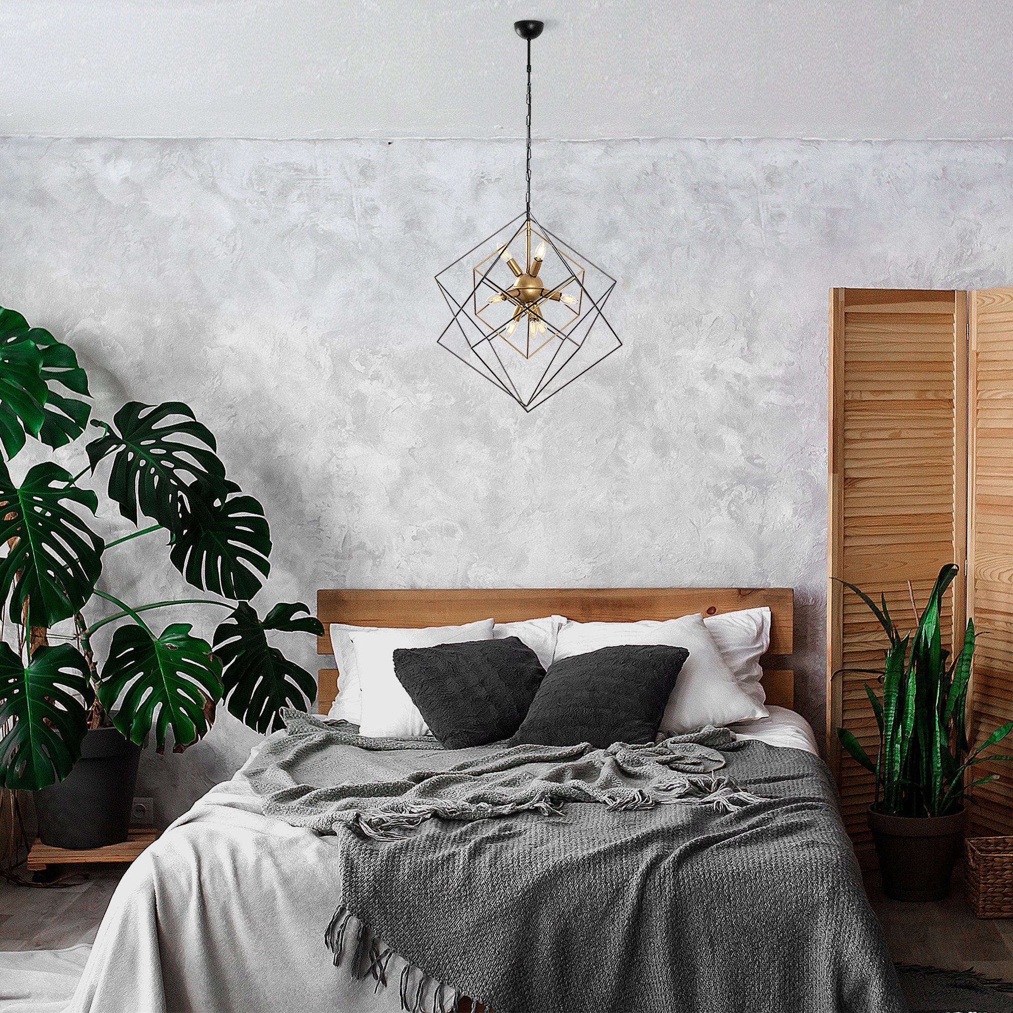 Candeeiro de Teto Industrial, Corpo em Metal, Acabamento Preto e Antigo, 62 x 62 x 125 cm | 9 x E14 Máx. 40 W | Iluminação Elegante para Espaços Modernos, Classificação IP20