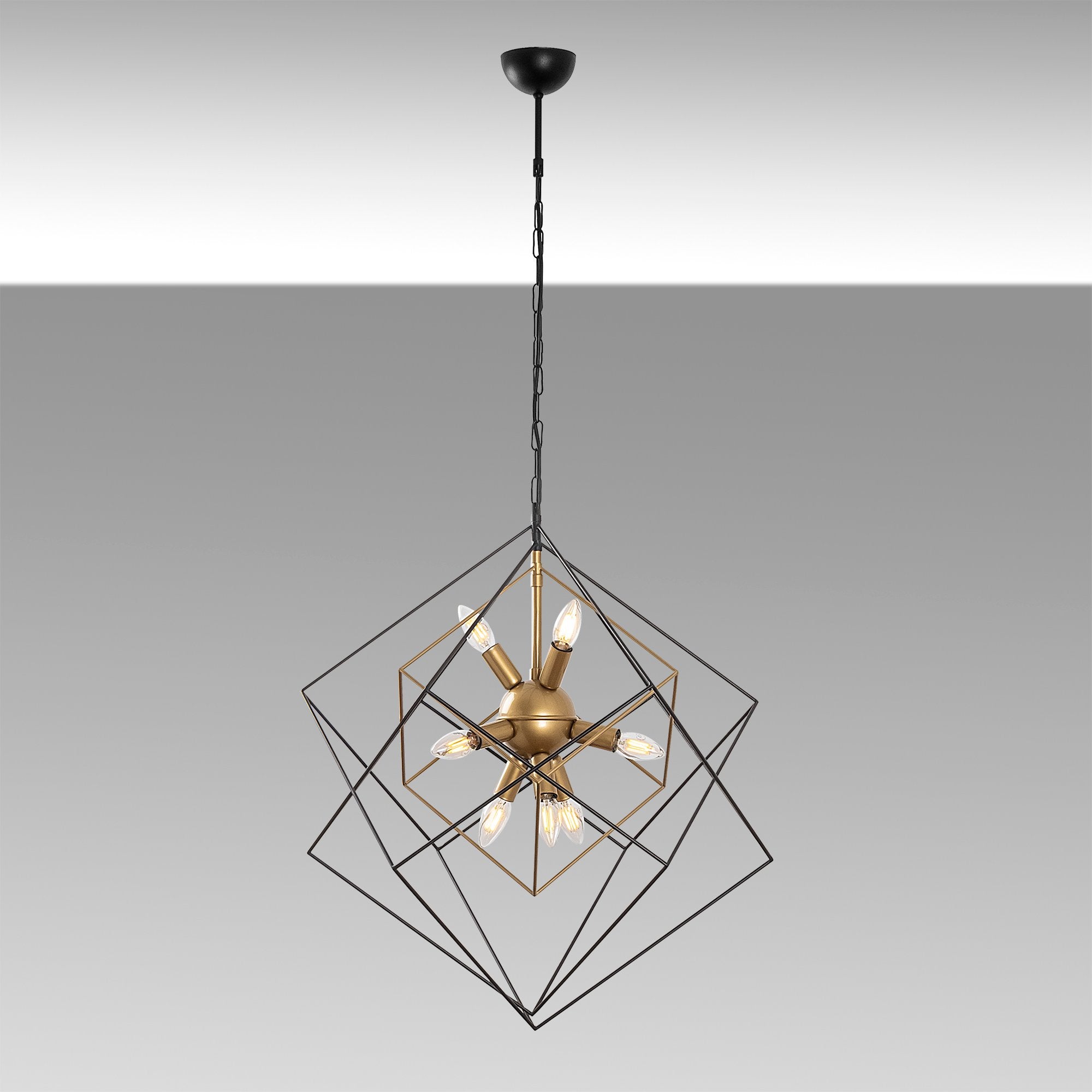 Candeeiro de Teto Industrial, Corpo em Metal, Acabamento Preto e Antigo, 62 x 62 x 125 cm | 9 x E14 Máx. 40 W | Iluminação Elegante para Espaços Modernos, Classificação IP20