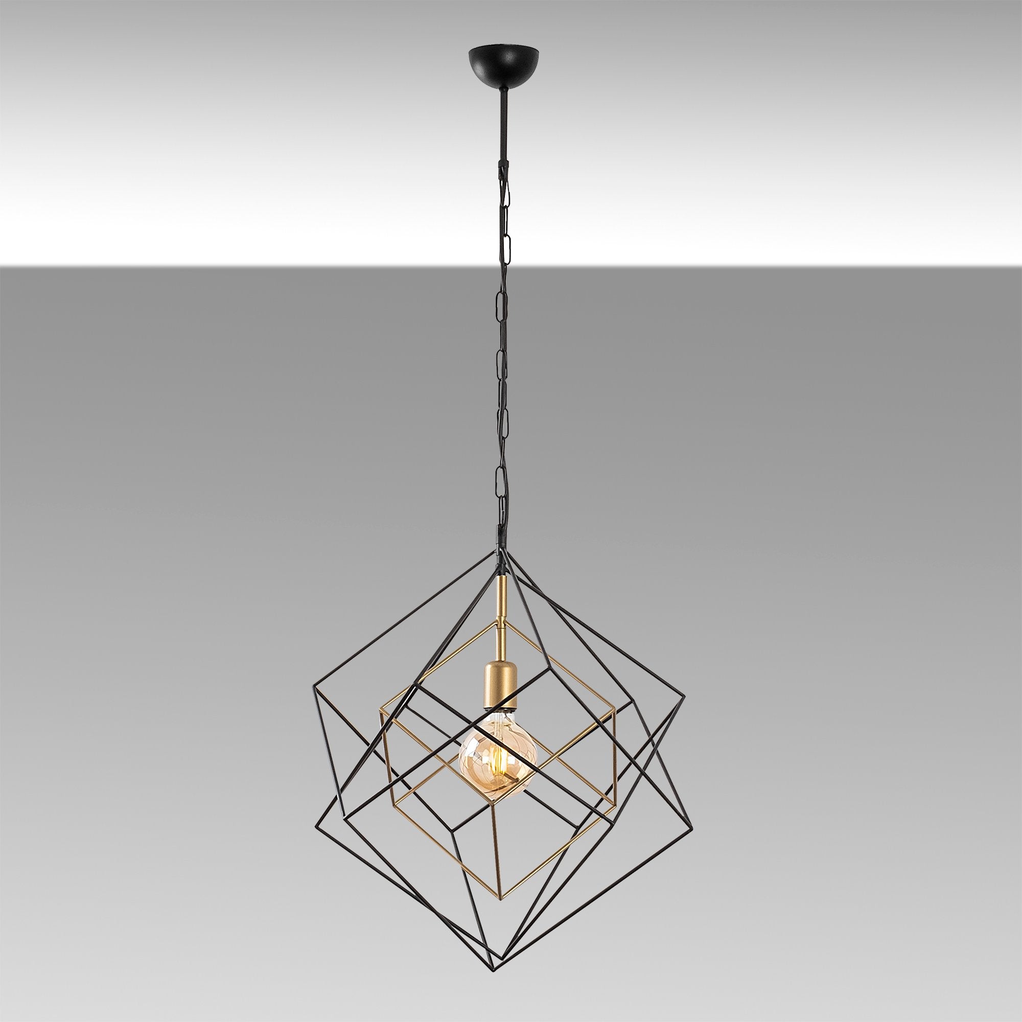 Candeeiro de Teto Industrial, Corpo em Metal, Acabamento Preto e Antigo, 51 x 51 x 113 cm | Soquete E27, Potência Máxima de 40 W | Iluminação Elegante para Espaços Modernos, Classificação IP20