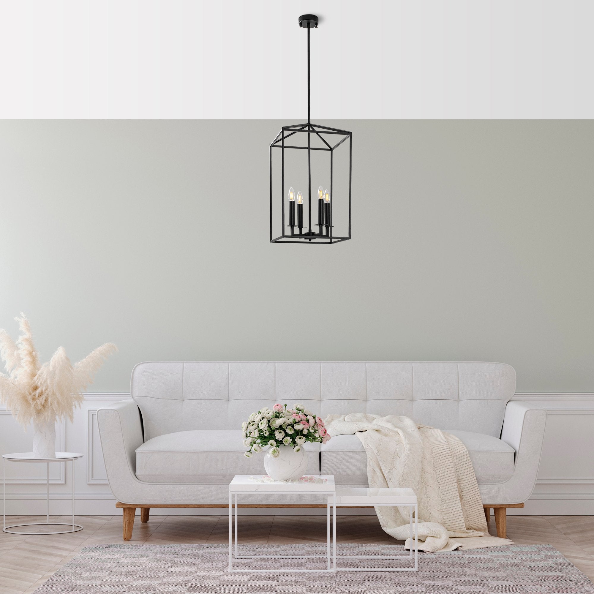 Candeeiro de Teto Industrial Preto, Corpo em Metal, 35 x 35 x 107 cm | 4 x E14 Máx. 40 W, IP20 | Iluminação Elegante para Casas e Escritórios Modernos
