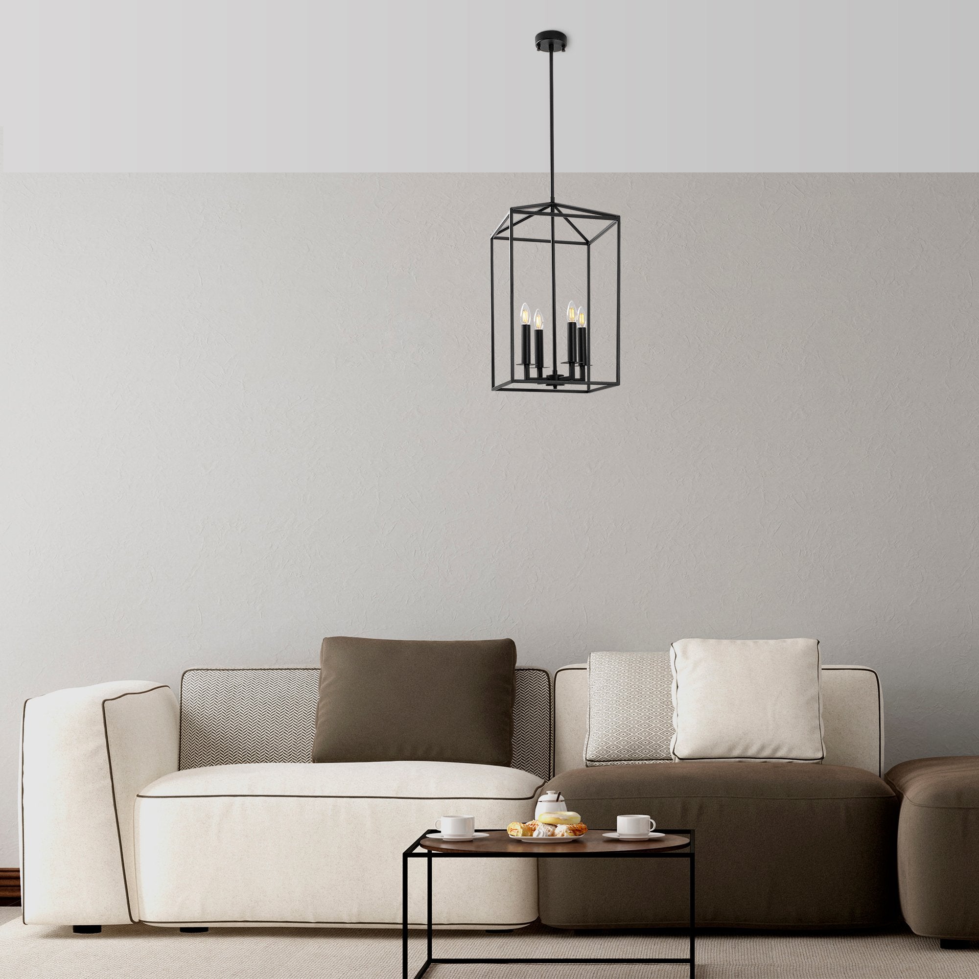 Candeeiro de Teto Industrial Preto, Corpo em Metal, 35 x 35 x 107 cm | 4 x E14 Máx. 40 W, IP20 | Iluminação Elegante para Casas e Escritórios Modernos