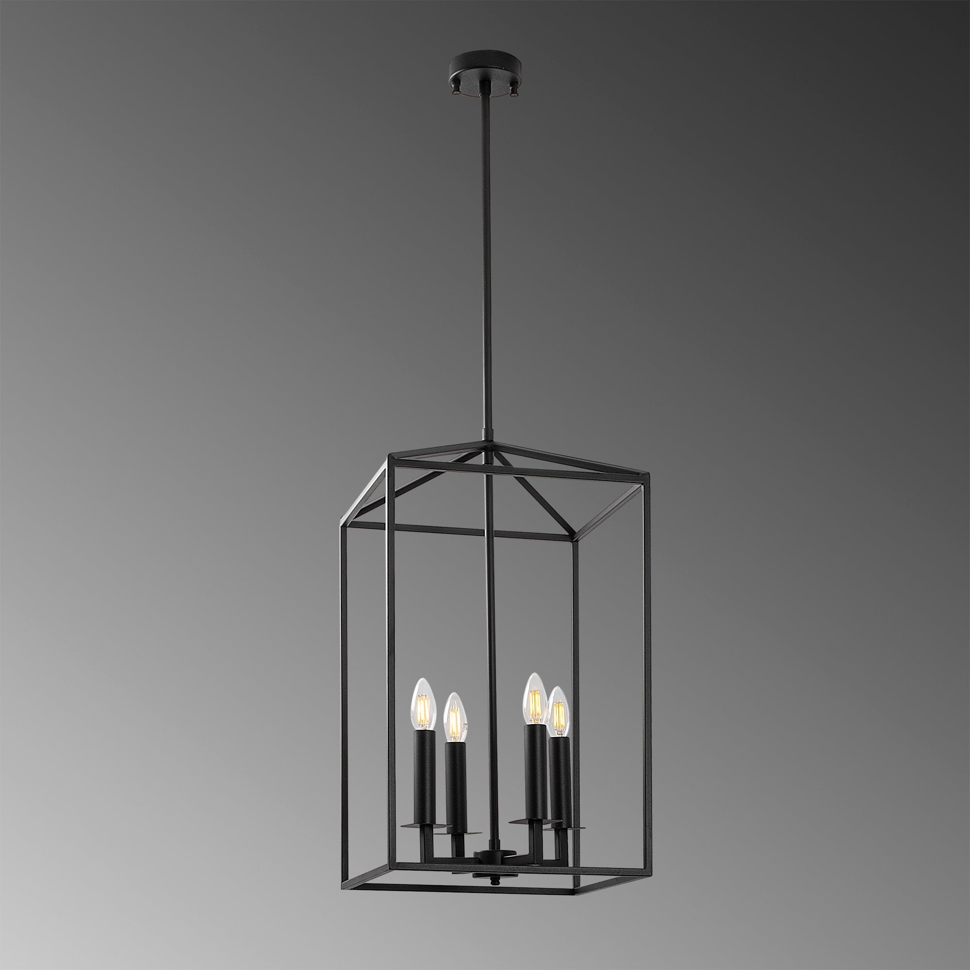 Candeeiro de Teto Industrial Preto, Corpo em Metal, 35 x 35 x 107 cm | 4 x E14 Máx. 40 W, IP20 | Iluminação Elegante para Casas e Escritórios Modernos