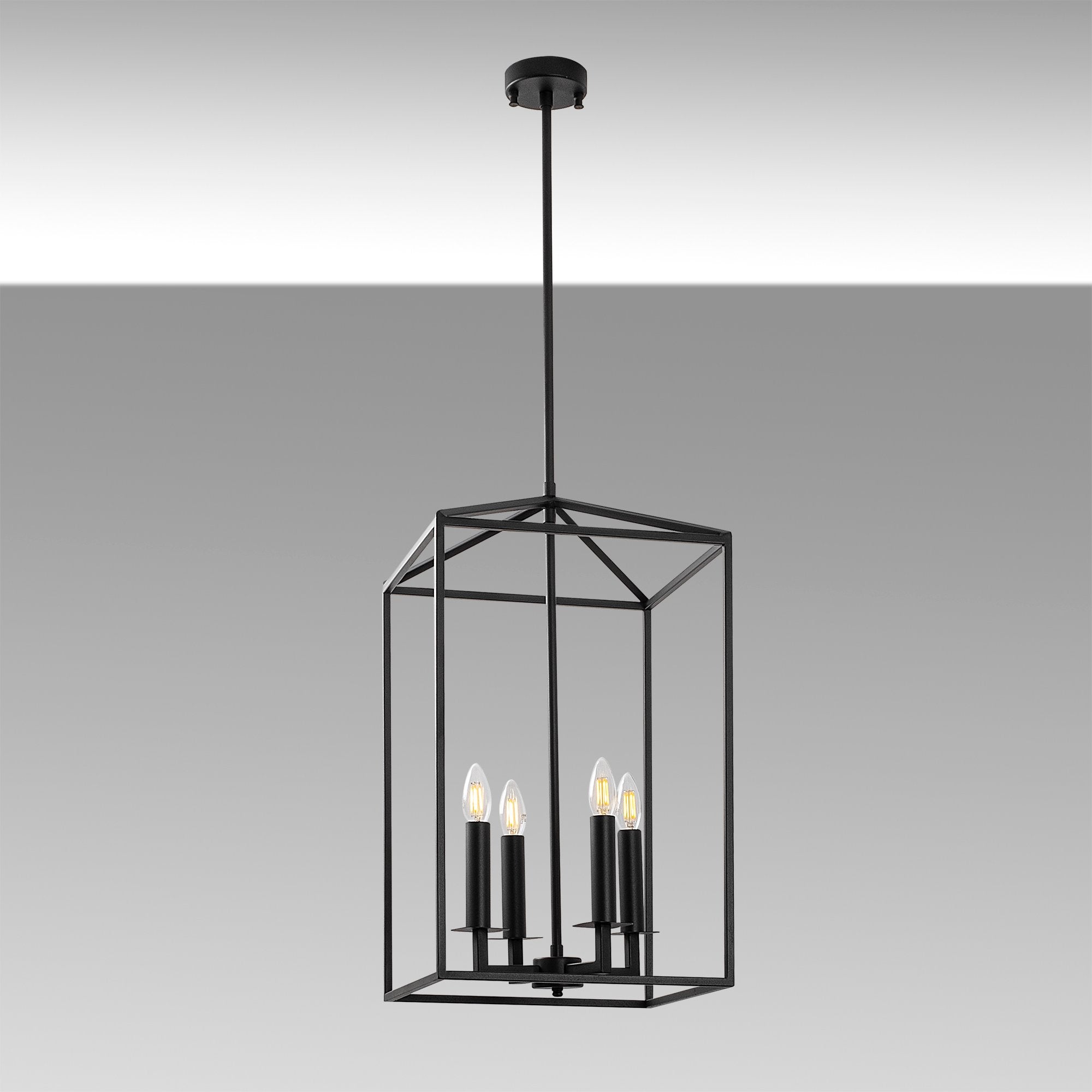 Candeeiro de Teto Industrial Preto, Corpo em Metal, 35 x 35 x 107 cm | 4 x E14 Máx. 40 W, IP20 | Iluminação Elegante para Casas e Escritórios Modernos