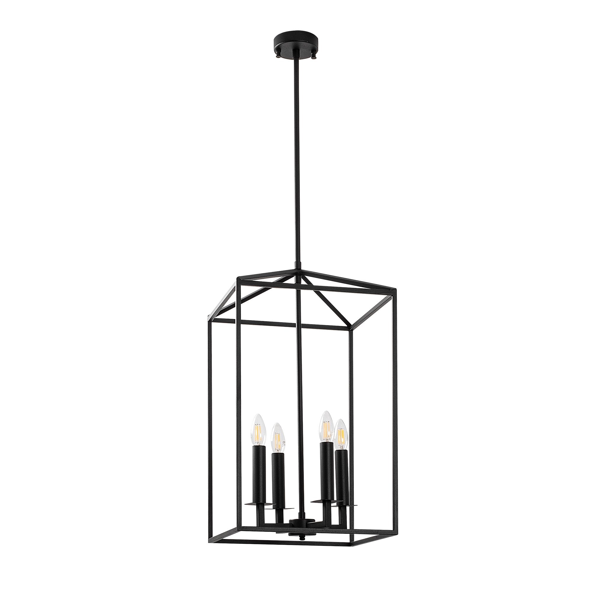 Candeeiro de Teto Industrial Preto, Corpo em Metal, 35 x 35 x 107 cm | 4 x E14 Máx. 40 W, IP20 | Iluminação Elegante para Casas e Escritórios Modernos