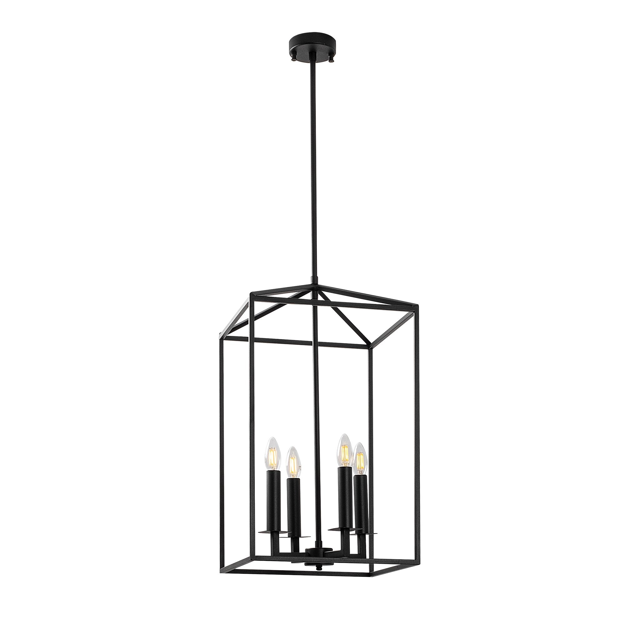 Candeeiro de Teto Industrial Preto, Corpo em Metal, 35 x 35 x 107 cm | 4 x E14 Máx. 40 W, IP20 | Iluminação Elegante para Casas e Escritórios Modernos