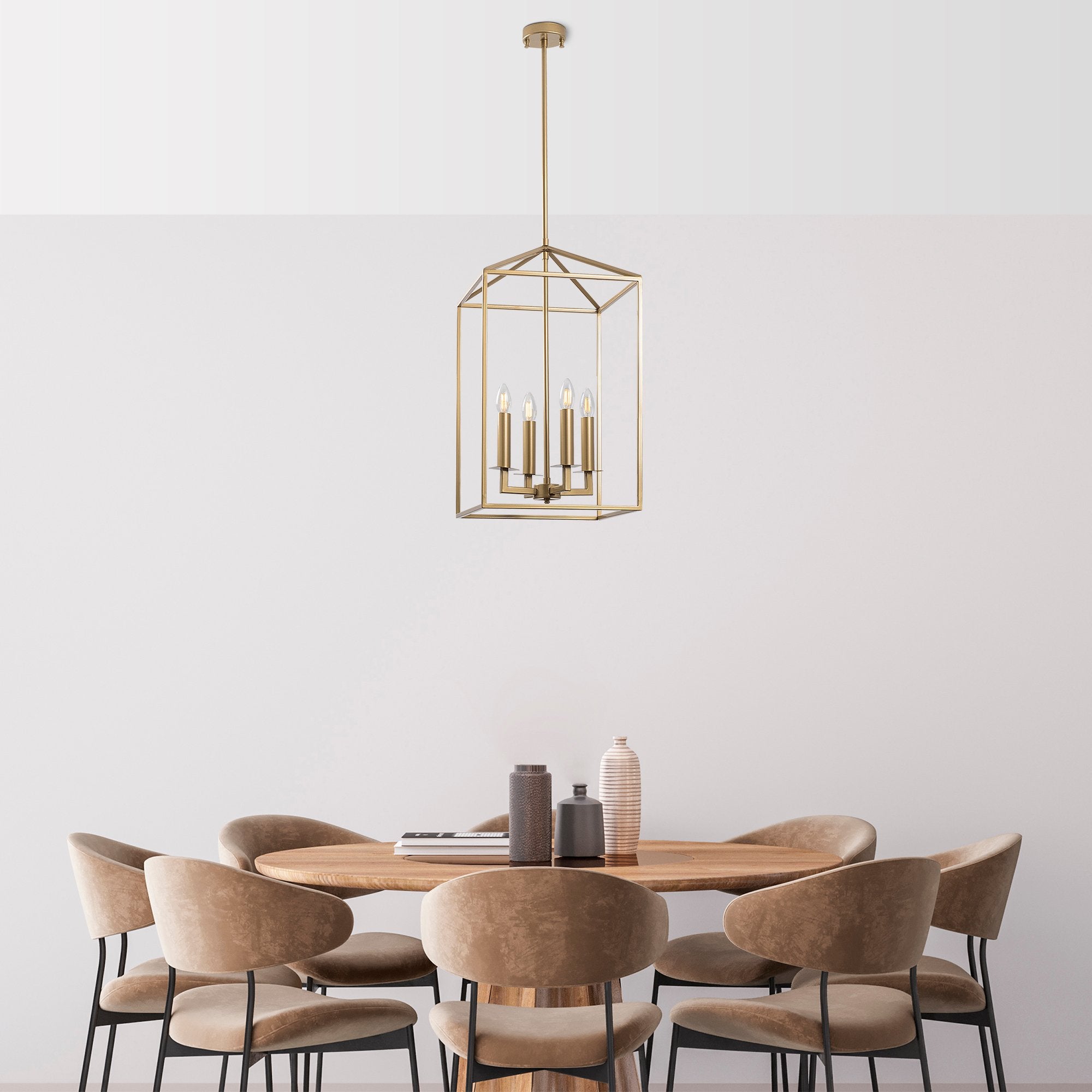 Candeeiro de Teto Dourado Glamouroso, Corpo em Metal, 35 x 35 x 107 cm | 4 x E14 máx. 40 W | Design Elegante para Espaços Modernos | Solução de Iluminação Elegante com Classificação IP20