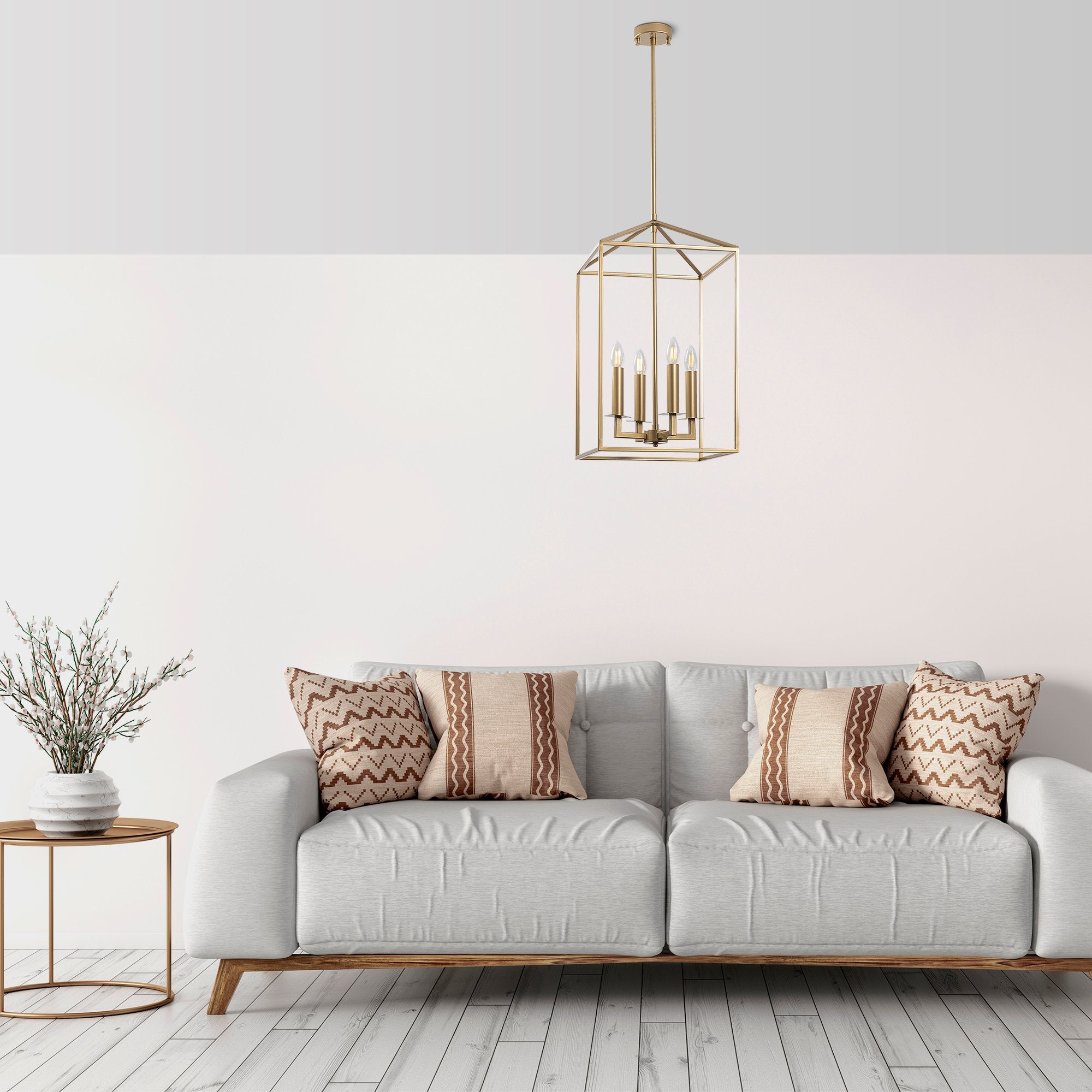 Candeeiro de Teto Dourado Glamouroso, Corpo em Metal, 35 x 35 x 107 cm | 4 x E14 máx. 40 W | Design Elegante para Espaços Modernos | Solução de Iluminação Elegante com Classificação IP20