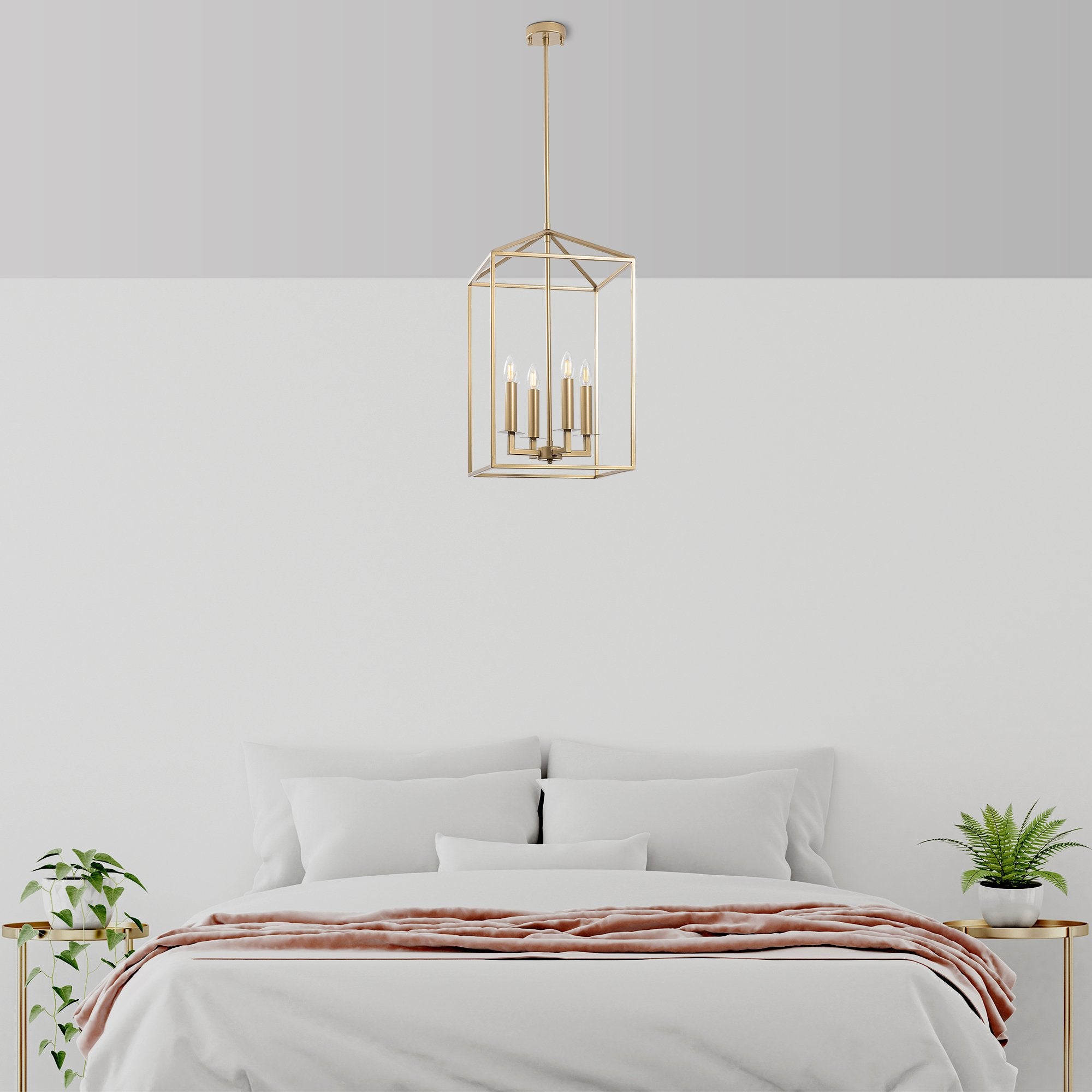 Candeeiro de Teto Dourado Glamouroso, Corpo em Metal, 35 x 35 x 107 cm | 4 x E14 máx. 40 W | Design Elegante para Espaços Modernos | Solução de Iluminação Elegante com Classificação IP20