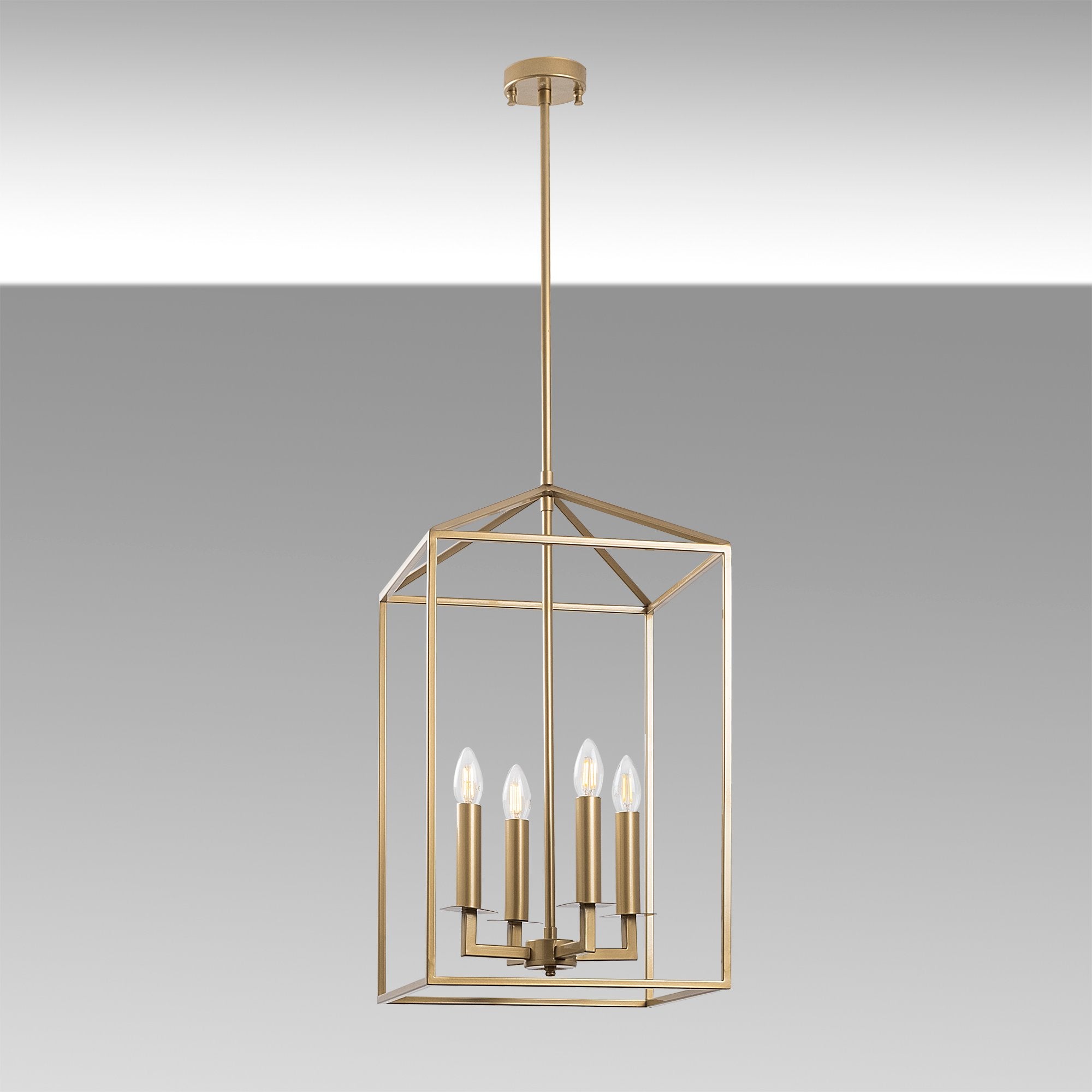 Candeeiro de Teto Dourado Glamouroso, Corpo em Metal, 35 x 35 x 107 cm | 4 x E14 máx. 40 W | Design Elegante para Espaços Modernos | Solução de Iluminação Elegante com Classificação IP20