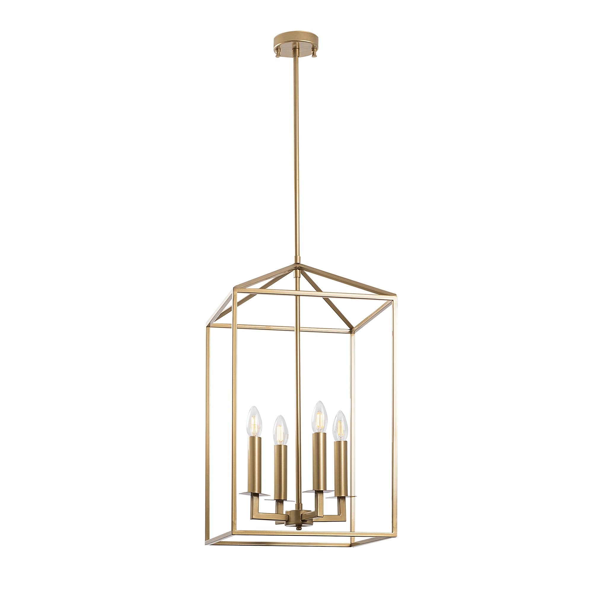 Candeeiro de Teto Dourado Glamouroso, Corpo em Metal, 35 x 35 x 107 cm | 4 x E14 máx. 40 W | Design Elegante para Espaços Modernos | Solução de Iluminação Elegante com Classificação IP20
