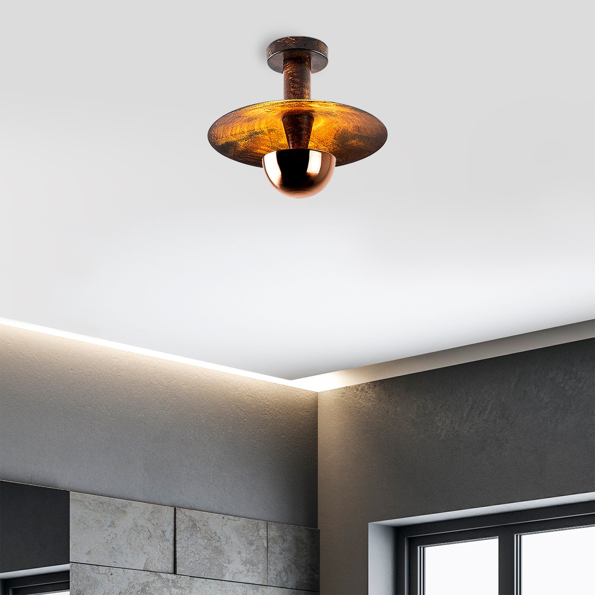 Candeeiro de Teto Elegante de Cobre, Corpo em Metal, 28 cm de Diâmetro x 26 cm de Altura | Soquete G9, Máx. 10 W | Iluminação Elegante para Casas e Escritórios Modernos