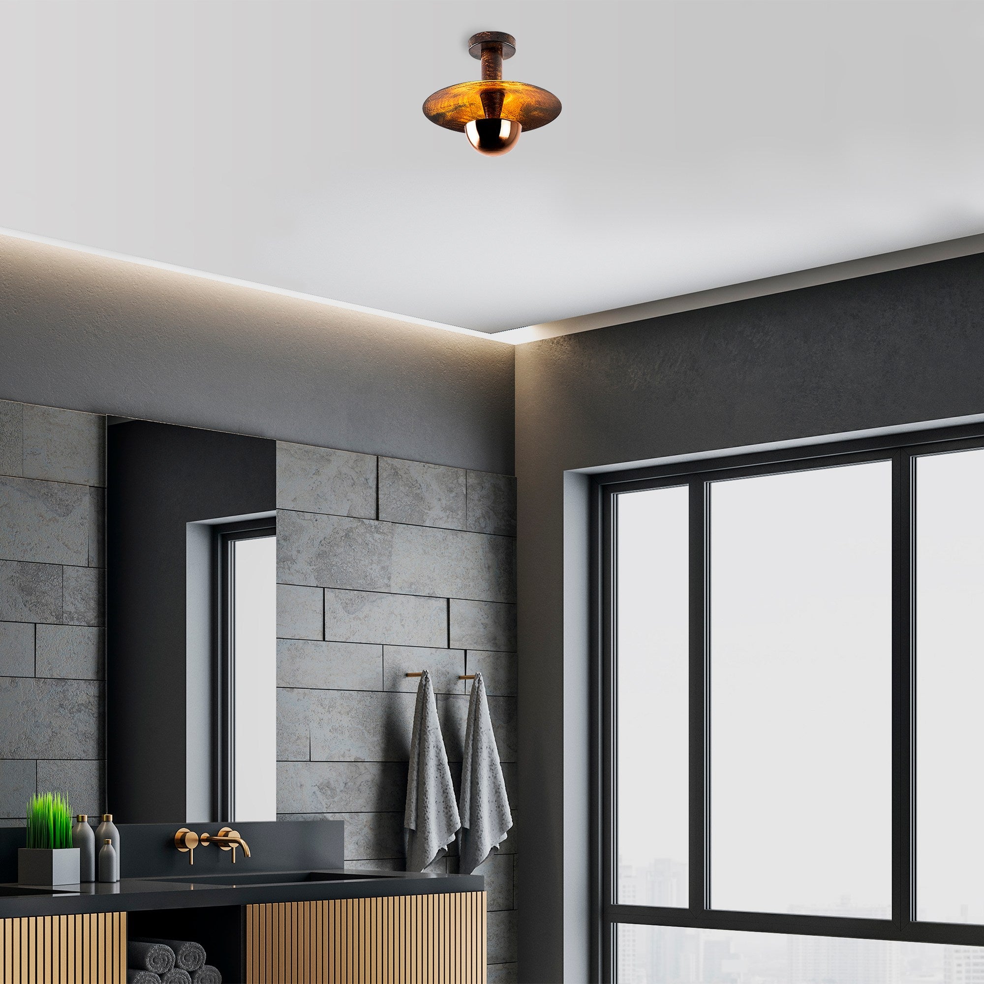 Candeeiro de Teto Elegante de Cobre, Corpo em Metal, 28 cm de Diâmetro x 26 cm de Altura | Soquete G9, Máx. 10 W | Iluminação Elegante para Casas e Escritórios Modernos