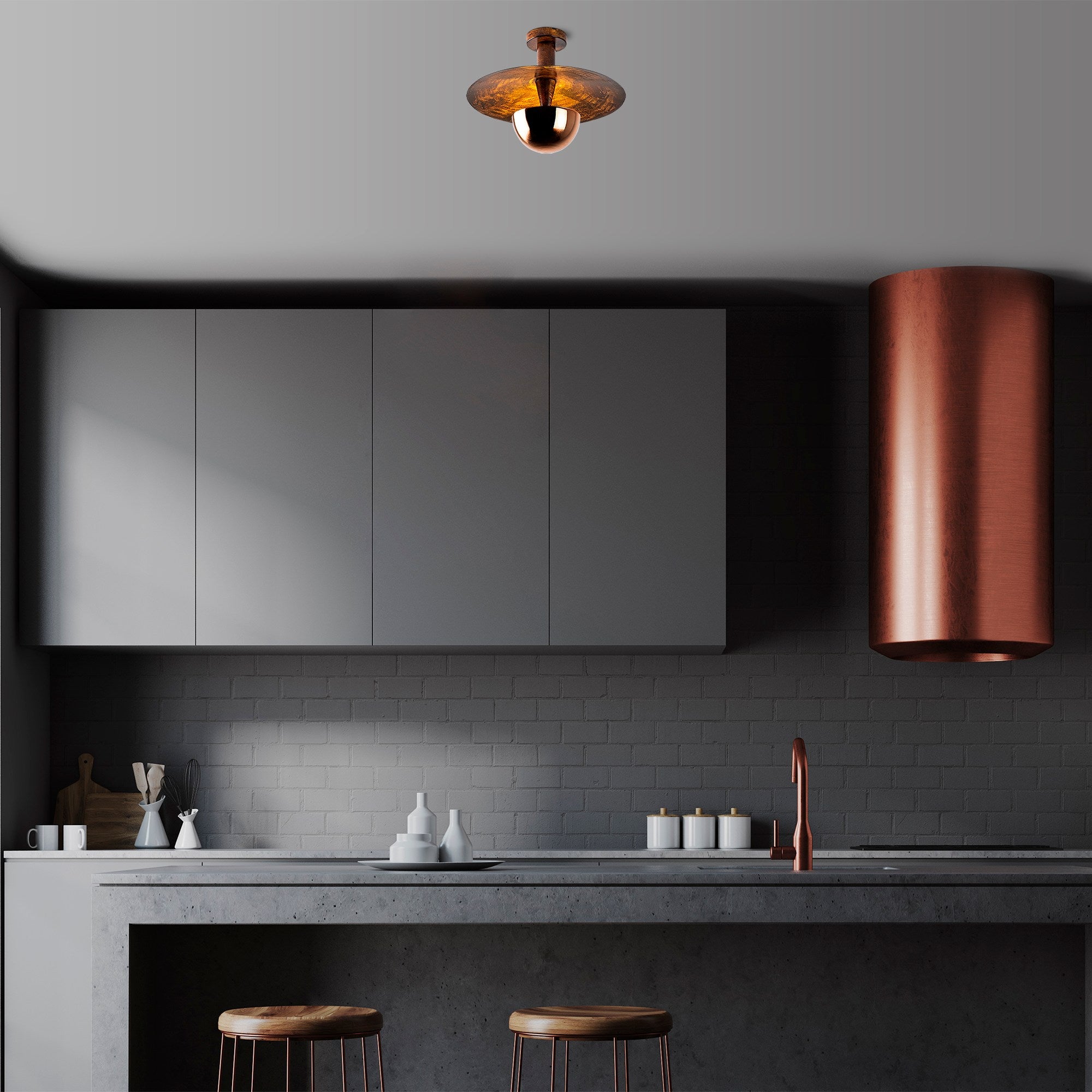 Candeeiro de Teto elegante de cobre, corpo de metal, 38 cm de diâmetro x 31 cm de altura | IP20, soquete G9, máx. 10 W | Perfeito para salas de estar e salas de jantar modernas