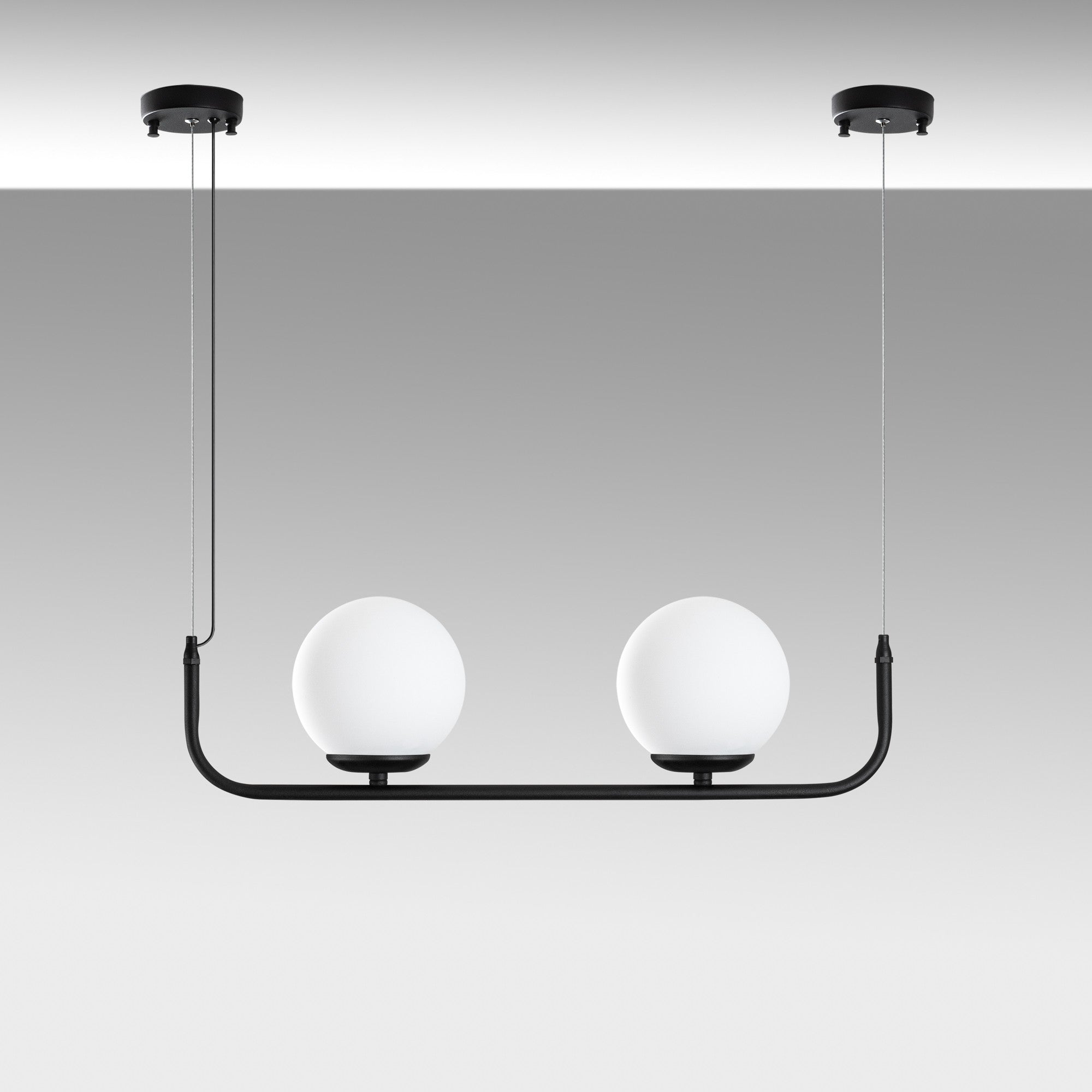 Candeeiro de Teto preto elegante, altura ajustável de 20 a 110 cm, corpo de metal, 2 soquetes E14, diâmetro da tampa de 15 cm, perfeito para decoração moderna | Lâmpada não incluída