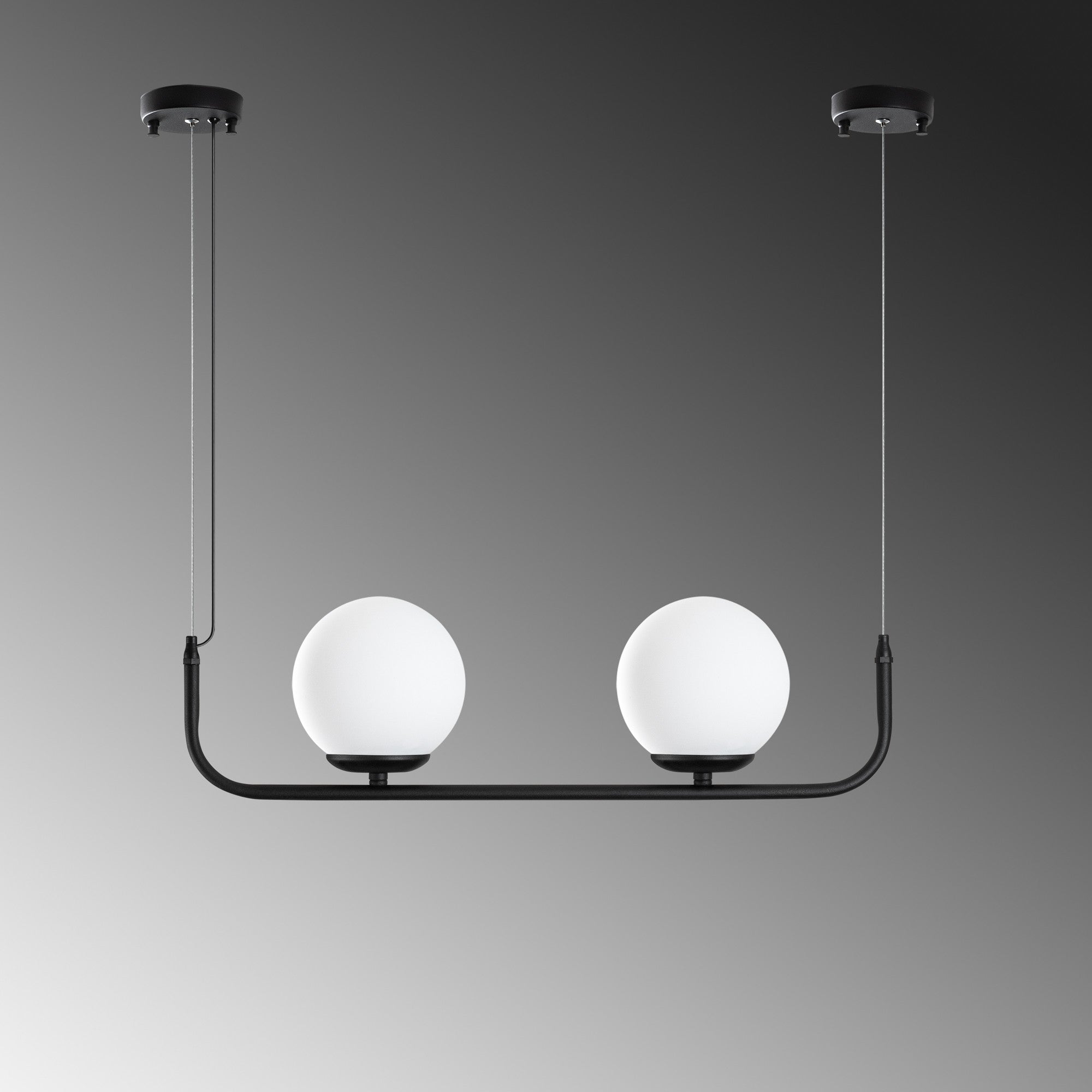 Candeeiro de Teto preto elegante, altura ajustável de 20 a 110 cm, corpo de metal, 2 soquetes E14, diâmetro da tampa de 15 cm, perfeito para decoração moderna | Lâmpada não incluída