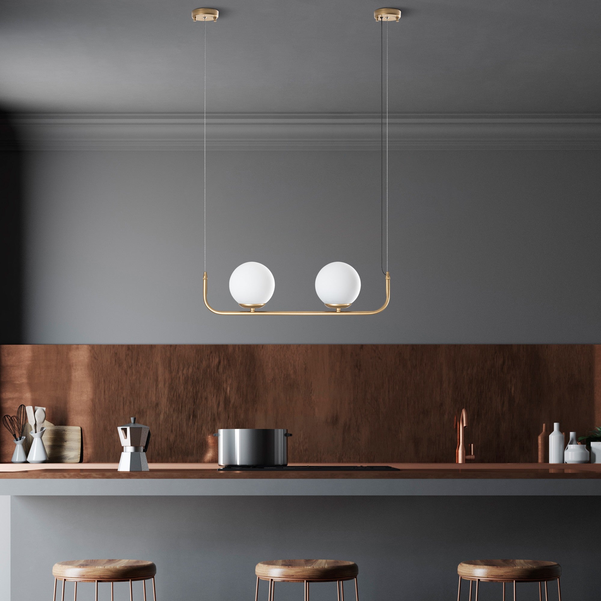 Candeeiro de Teto dourado elegante, altura ajustável de 20 a 110 cm, corpo de metal, 2 x E14 máx. 40 W, diâmetro da tampa de 15 cm, perfeito para decoração de casa moderna, classificação IP21.