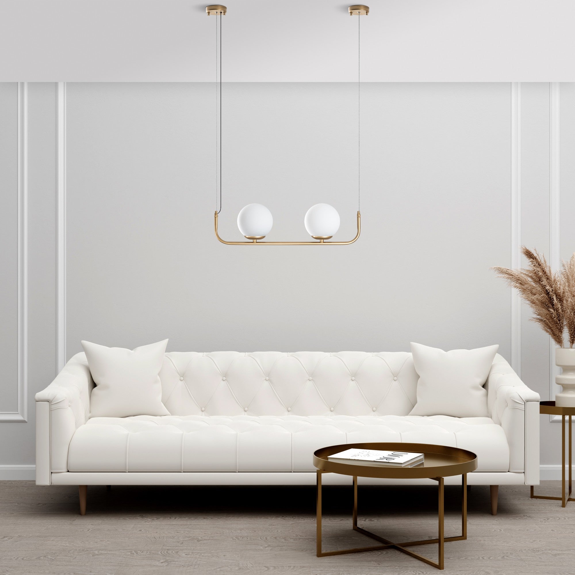 Candeeiro de Teto dourado elegante, altura ajustável de 20 a 110 cm, corpo de metal, 2 x E14 máx. 40 W, diâmetro da tampa de 15 cm, perfeito para decoração de casa moderna, classificação IP21.
