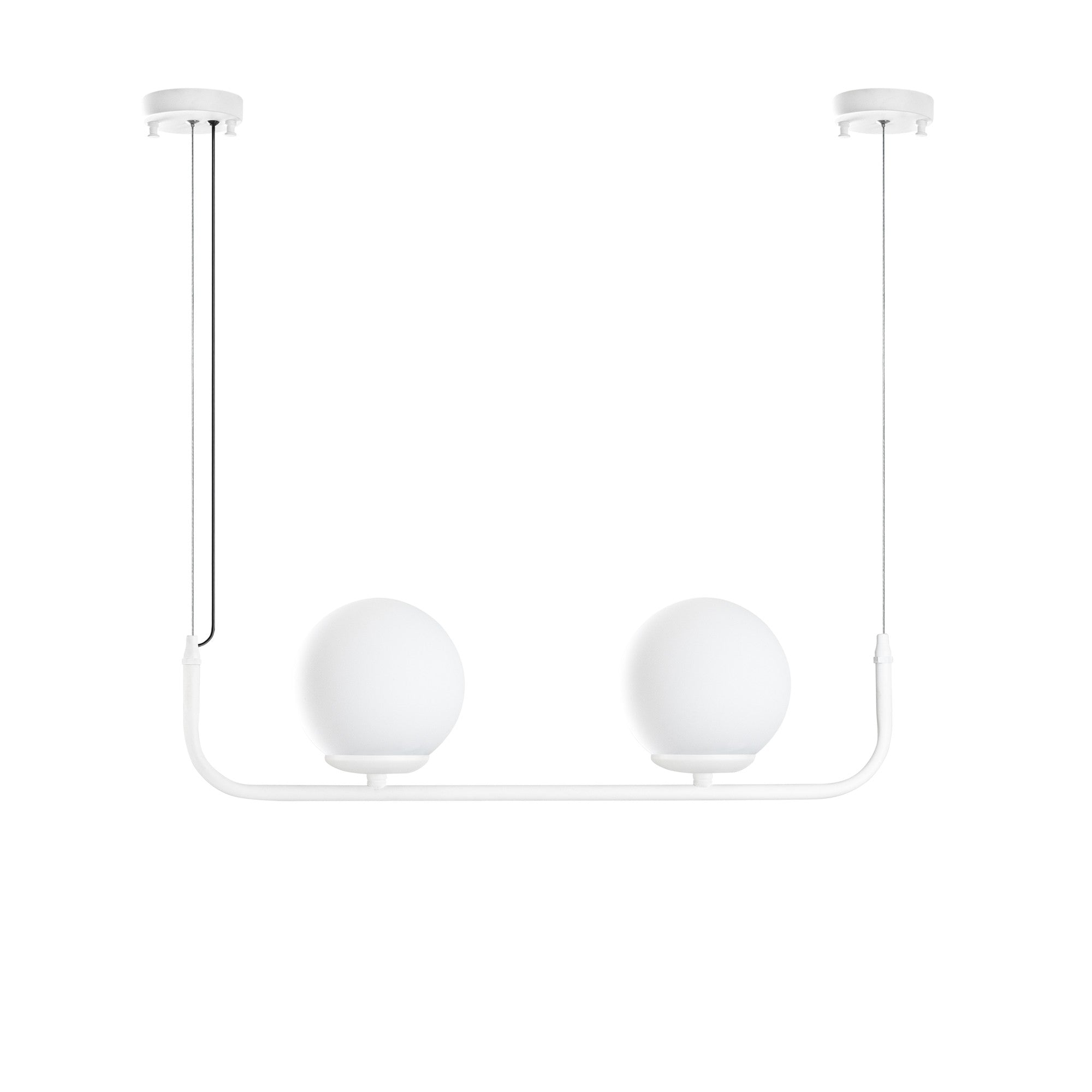 Candeeiro de Teto elegante ajustável, corpo de metal branco, 56 cm de comprimento, 20-110 cm de altura | 2 soquetes E14, IP22 | Perfeito para decoração moderna