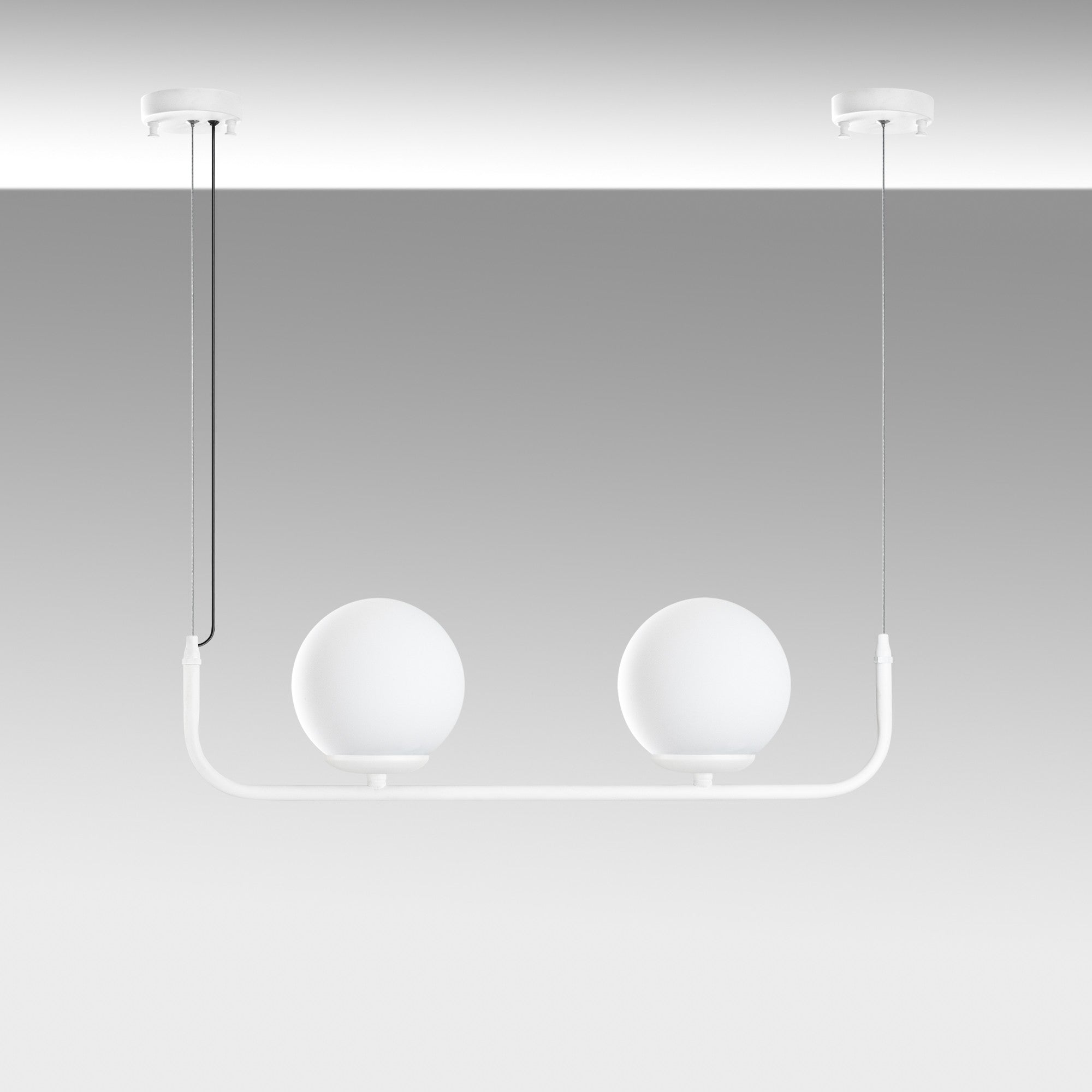 Candeeiro de Teto elegante ajustável, corpo de metal branco, 56 cm de comprimento, 20-110 cm de altura | 2 soquetes E14, IP22 | Perfeito para decoração moderna