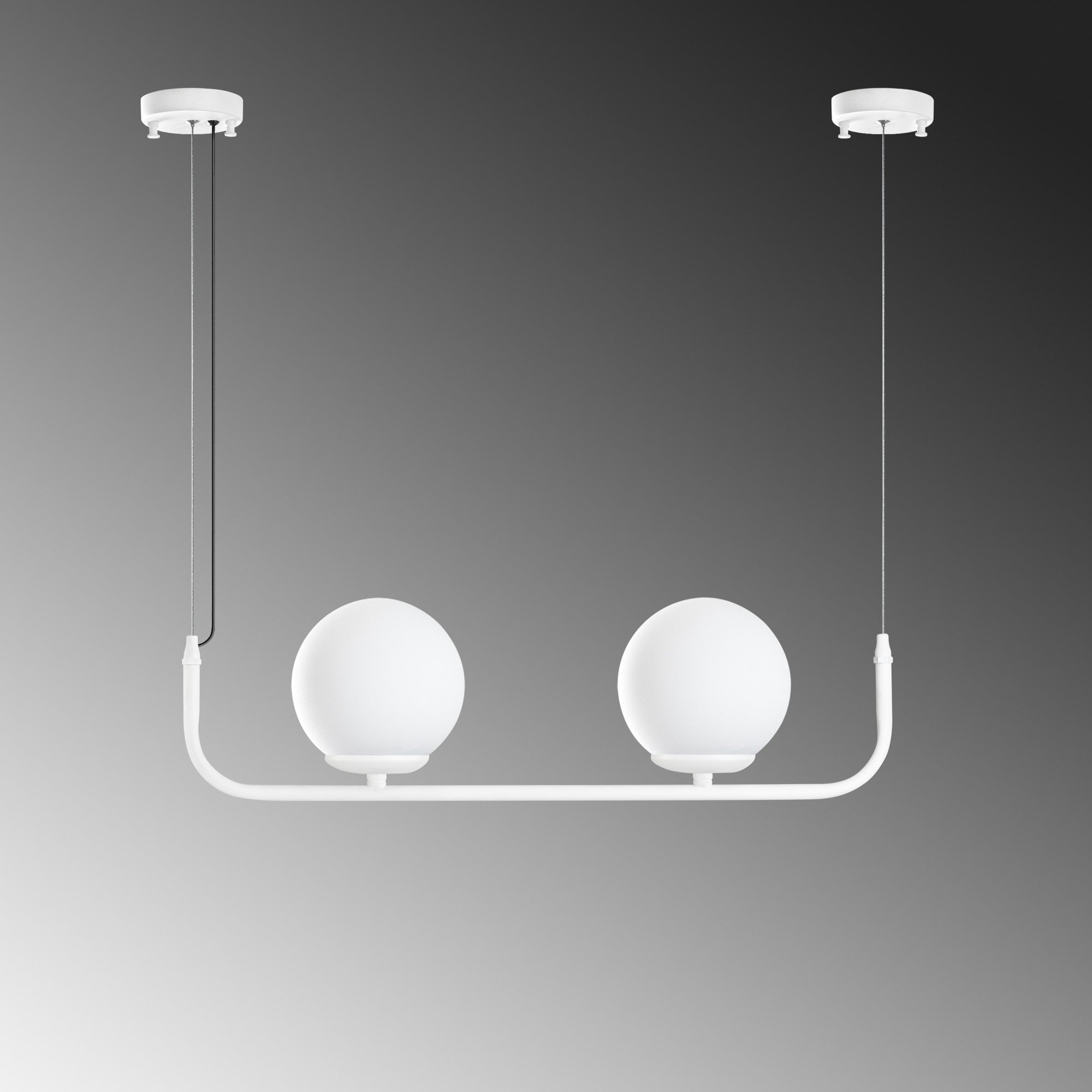 Candeeiro de Teto elegante ajustável, corpo de metal branco, 56 cm de comprimento, 20-110 cm de altura | 2 soquetes E14, IP22 | Perfeito para decoração moderna