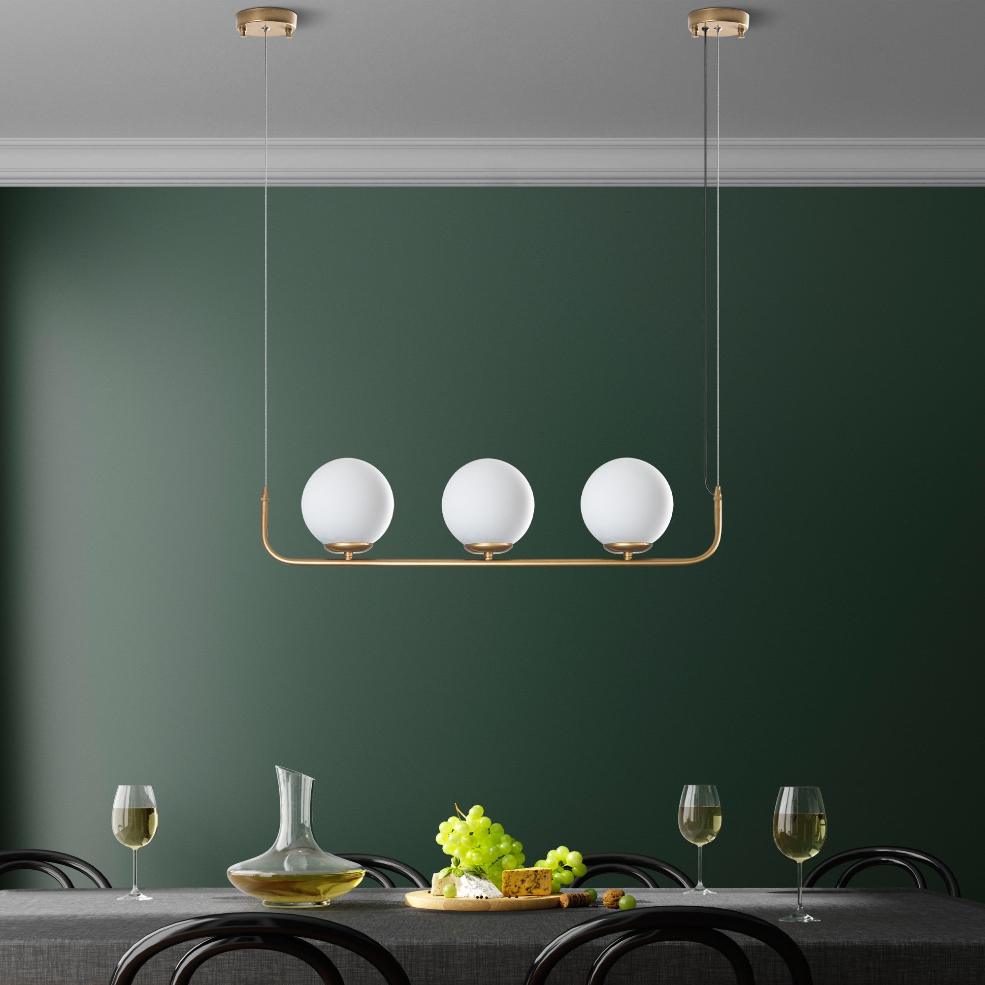 Candeeiro de Teto dourado elegante, altura ajustável de 20 a 110 cm, corpo de metal, 3 soquetes E14, diâmetro da tampa de 15 cm, perfeito para espaços de convivência modernos, classificação IP24.