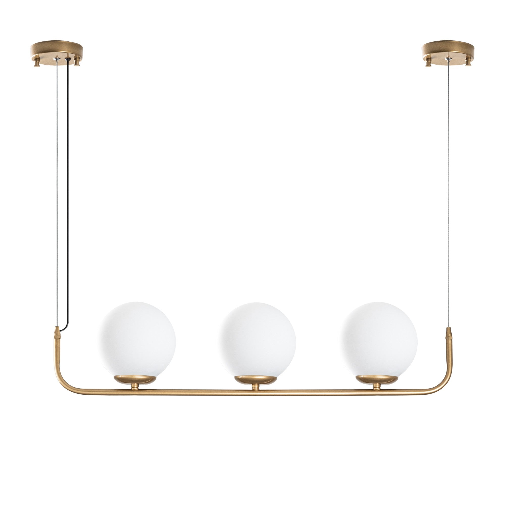 Candeeiro de Teto dourado elegante, altura ajustável de 20 a 110 cm, corpo de metal, 3 soquetes E14, diâmetro da tampa de 15 cm, perfeito para espaços de convivência modernos, classificação IP24.