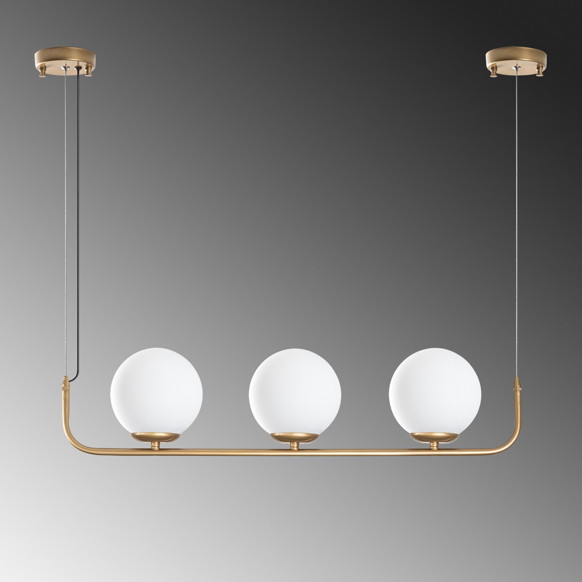 Candeeiro de Teto dourado elegante, altura ajustável de 20 a 110 cm, corpo de metal, 3 soquetes E14, diâmetro da tampa de 15 cm, perfeito para espaços de convivência modernos, classificação IP24.