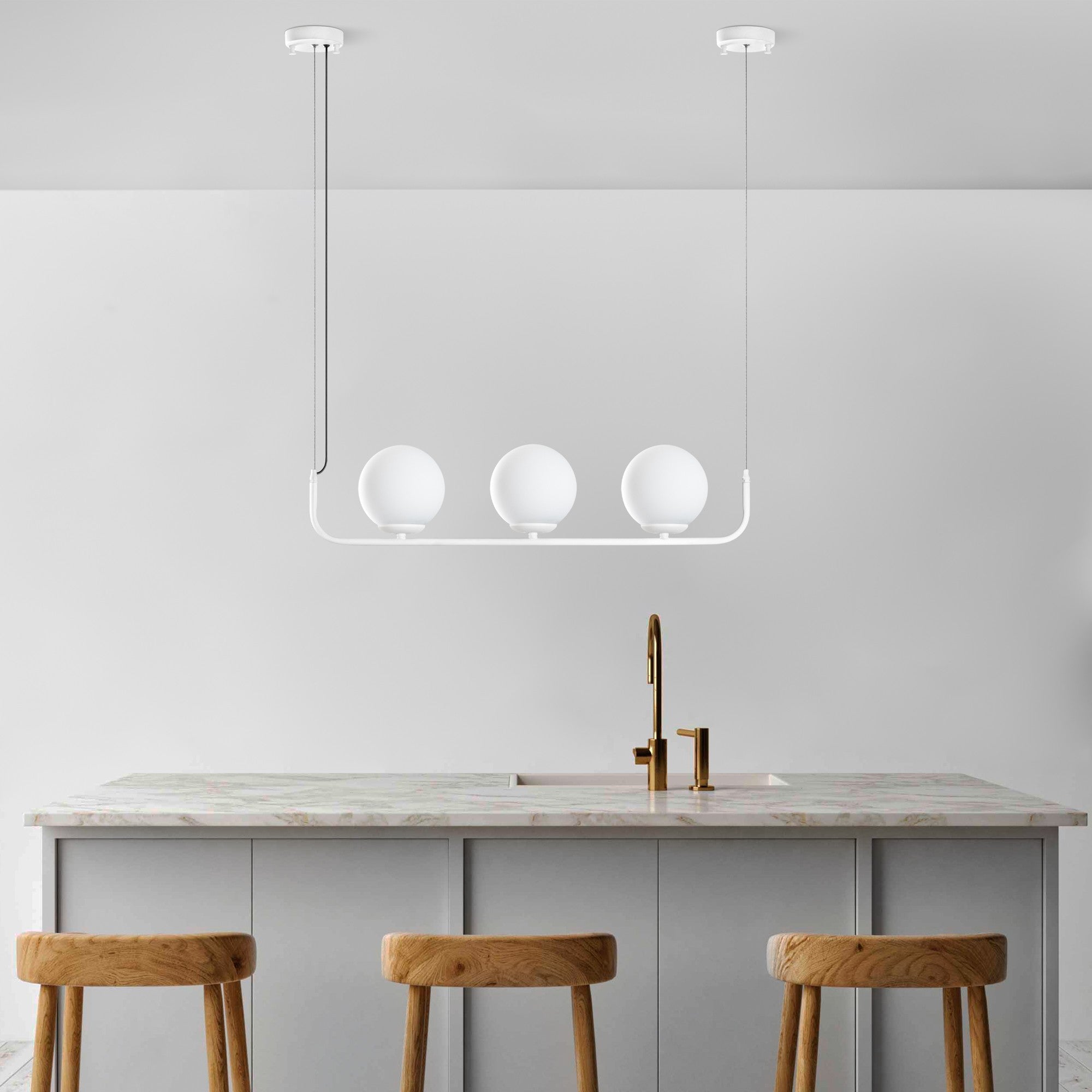 Candeeiro de Teto branco elegante, altura ajustável de 20 a 110 cm, corpo de metal, 3 soquetes E14, diâmetro da tampa de 15 cm, perfeito para espaços modernos, classificação IP25