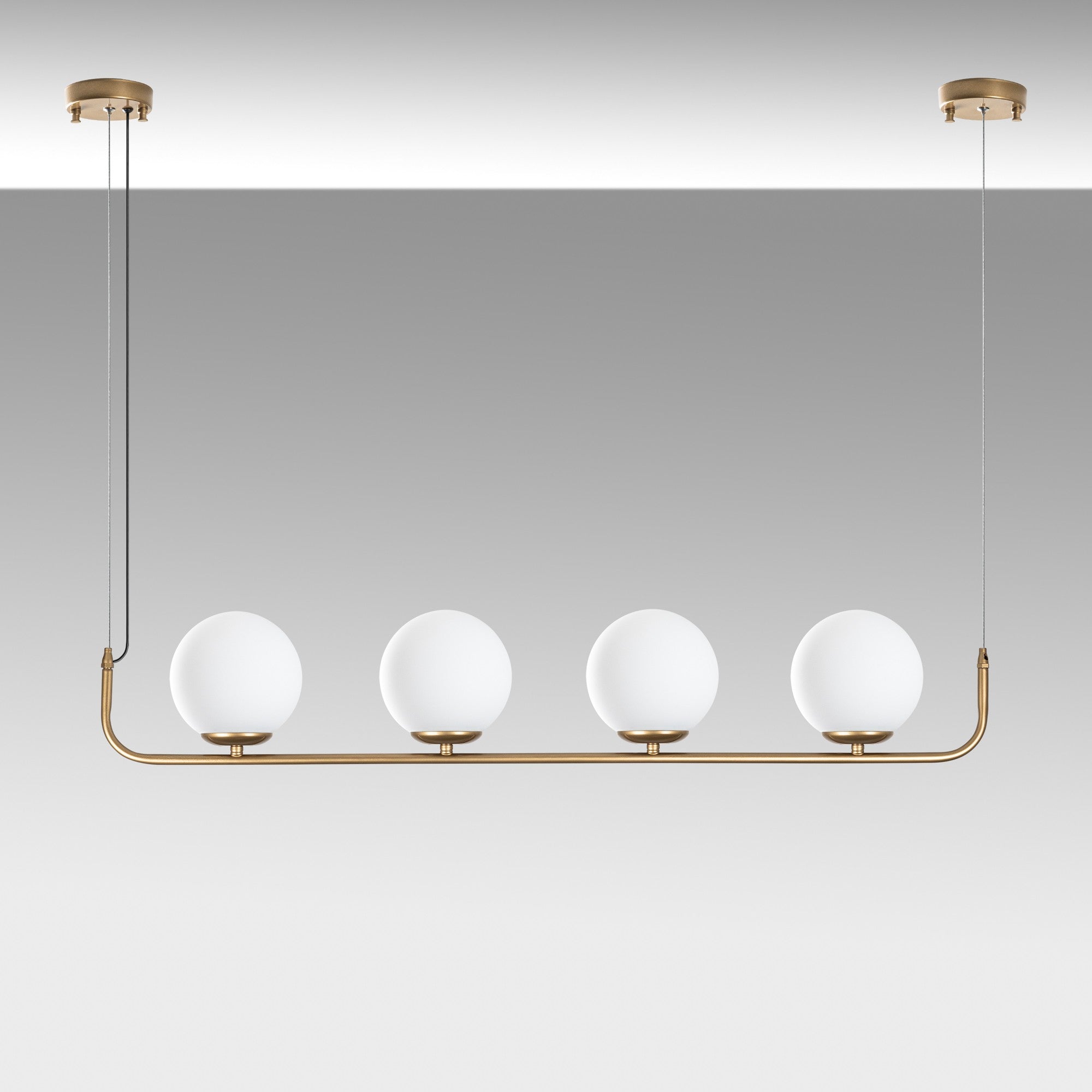 Candeeiro de Teto dourado elegante, altura ajustável de 20 a 110 cm, corpo de metal, 4 soquetes E14, diâmetro da tampa de 15 cm, perfeito para espaços de convivência modernos, classificação IP27.