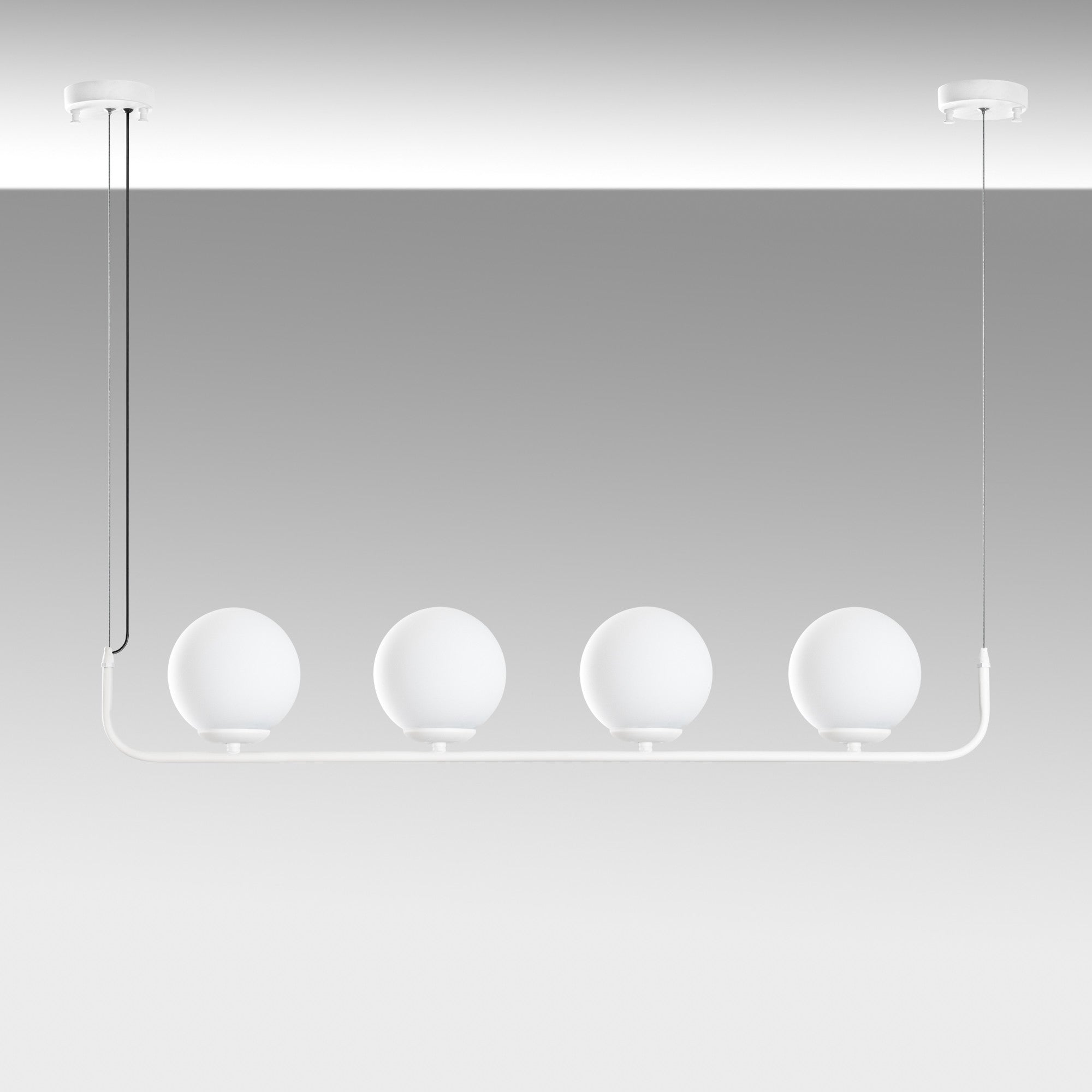 Candeeiro de Teto branco elegante, altura ajustável de 20 a 110 cm, corpo de metal, 4 soquetes E14, diâmetro da tampa de 15 cm, perfeito para espaços modernos, classificação IP28