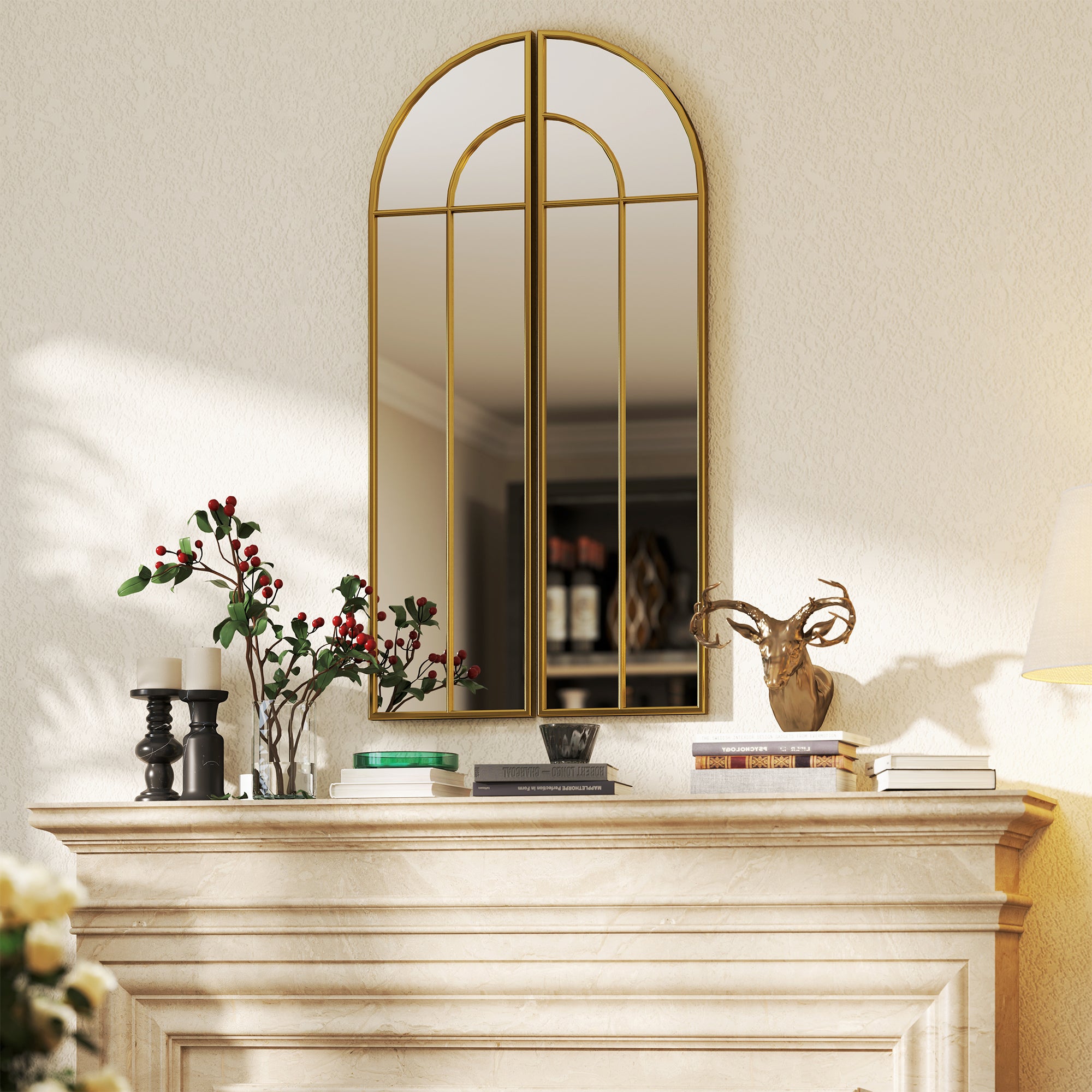 Espelho Decorativo de Parede 30x120 cm Cor Ouro - Conjunto de 2 Peças