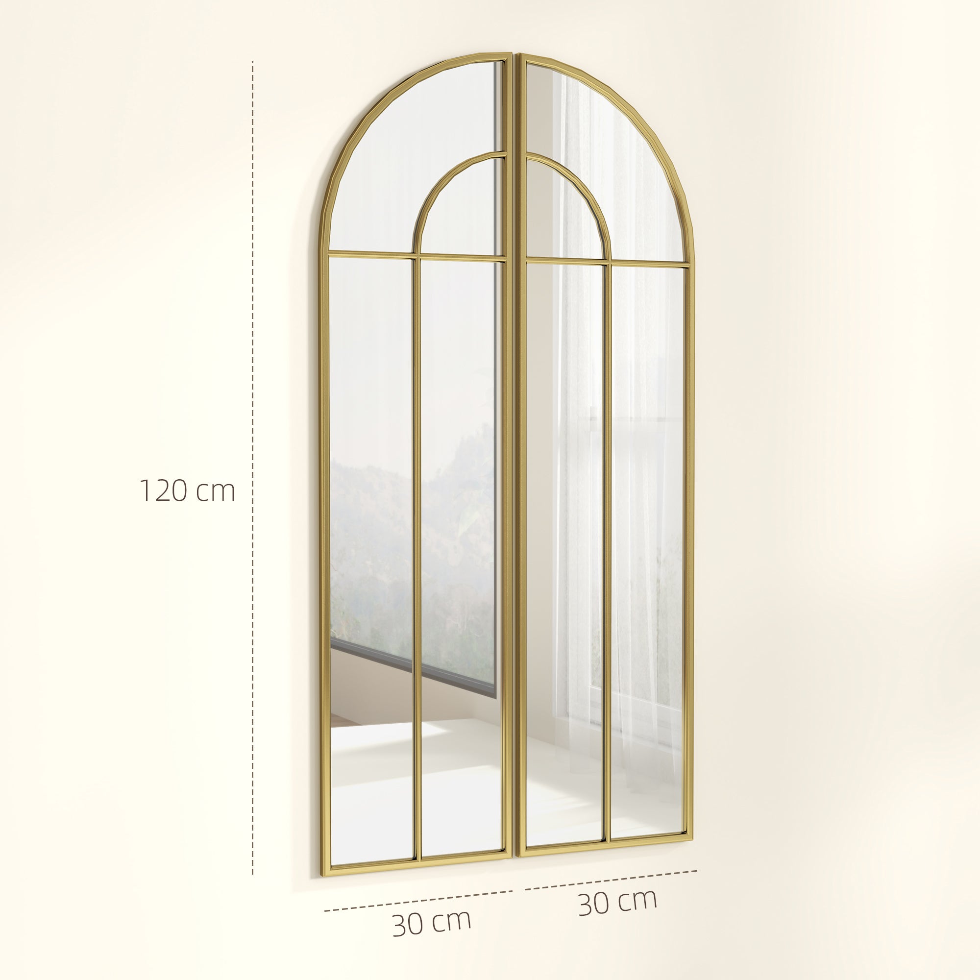Espelho Decorativo de Parede 30x120 cm Cor Ouro - Conjunto de 2 Peças
