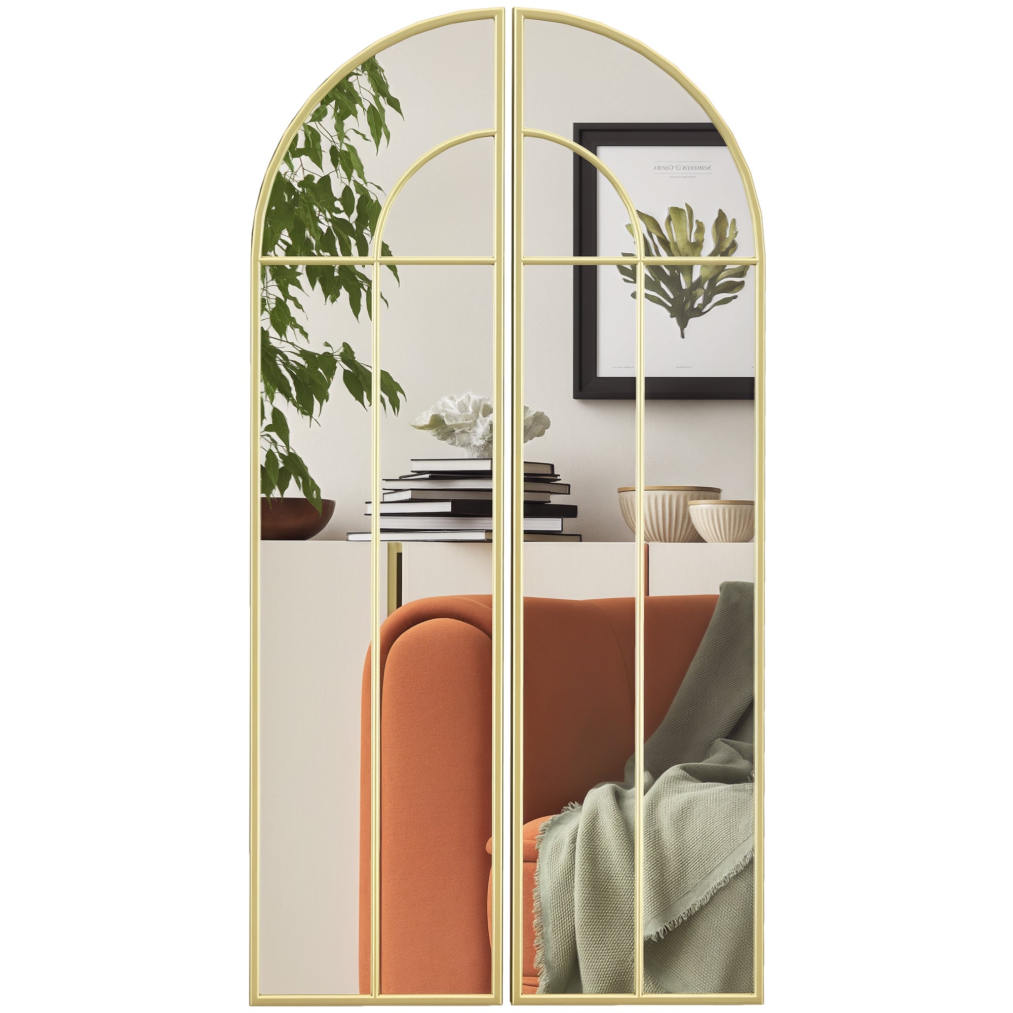 Espelho Decorativo de Parede 30x120 cm Cor Ouro - Conjunto de 2 Peças