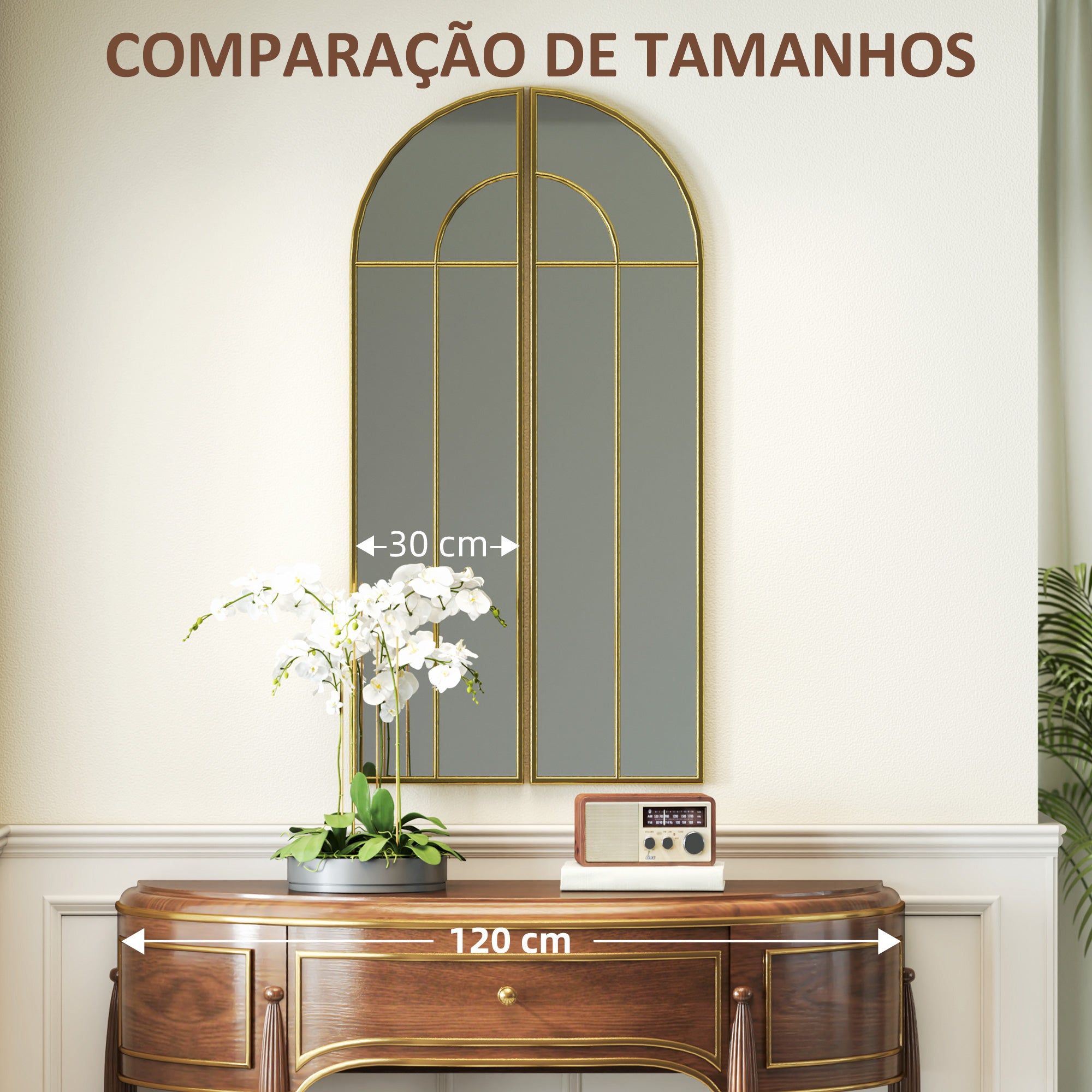 Espelho Decorativo de Parede 30x120 cm Cor Ouro - Conjunto de 2 Peças