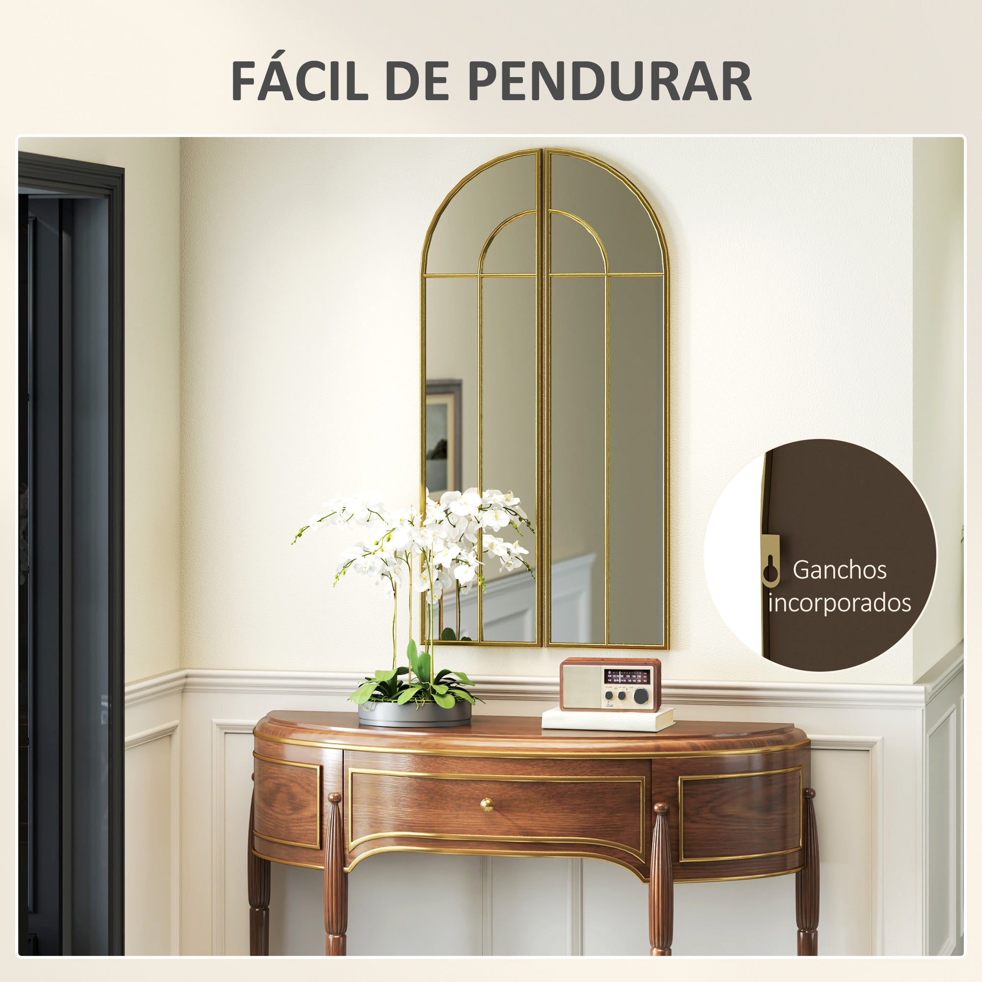Espelho Decorativo de Parede 30x120 cm Cor Ouro - Conjunto de 2 Peças