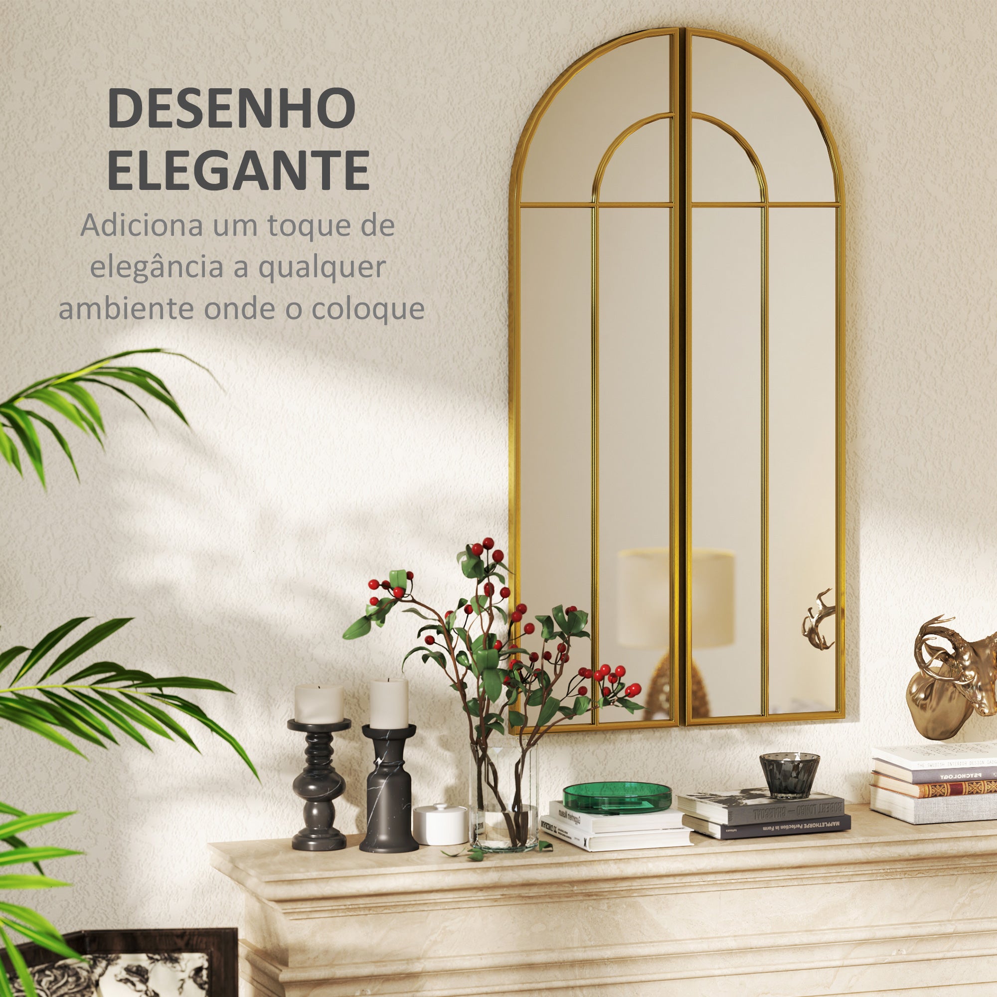 Espelho Decorativo de Parede 30x120 cm Cor Ouro - Conjunto de 2 Peças
